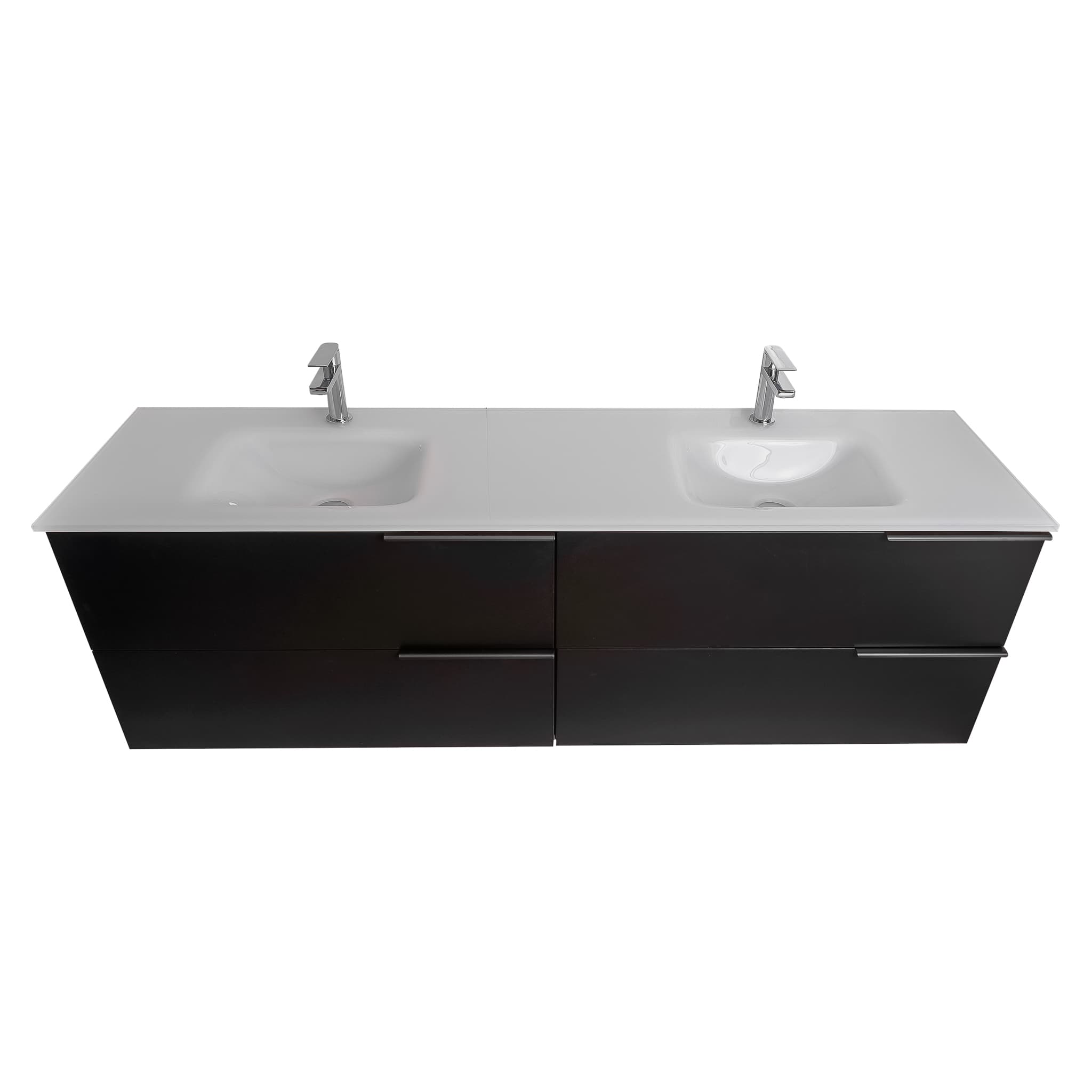 Mallorca 72 Matte Black Cabinet, White Tempered Glass Double Sink, Wall Mounted Modern Vanity Set
