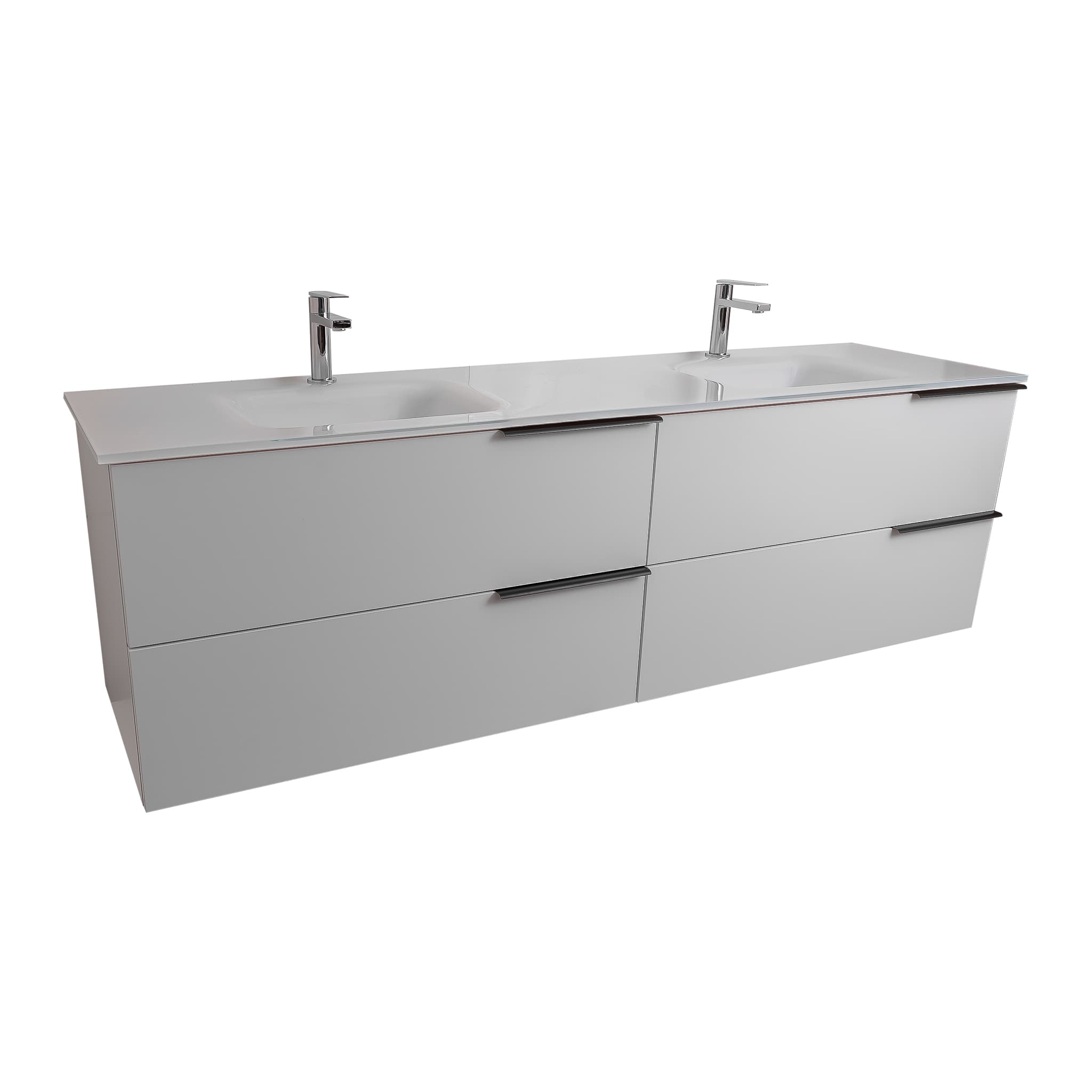 Mallorca 72 Matte White Cabinet, White Tempered Glass Double Sink, Wall Mounted Modern Vanity Set
