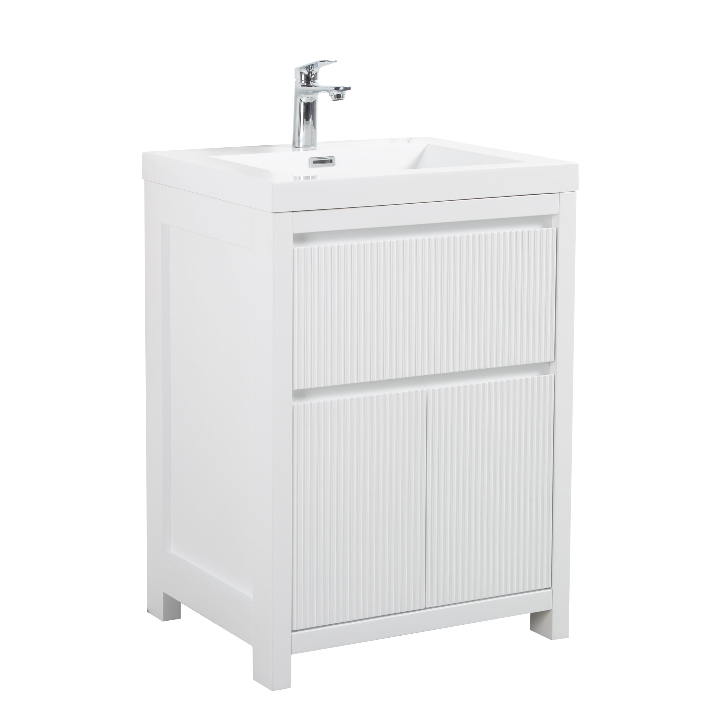 Neos 23.5 Matte White Cabinet, Square Cultured Marble Sink, Free Standing Modern Vanity Set