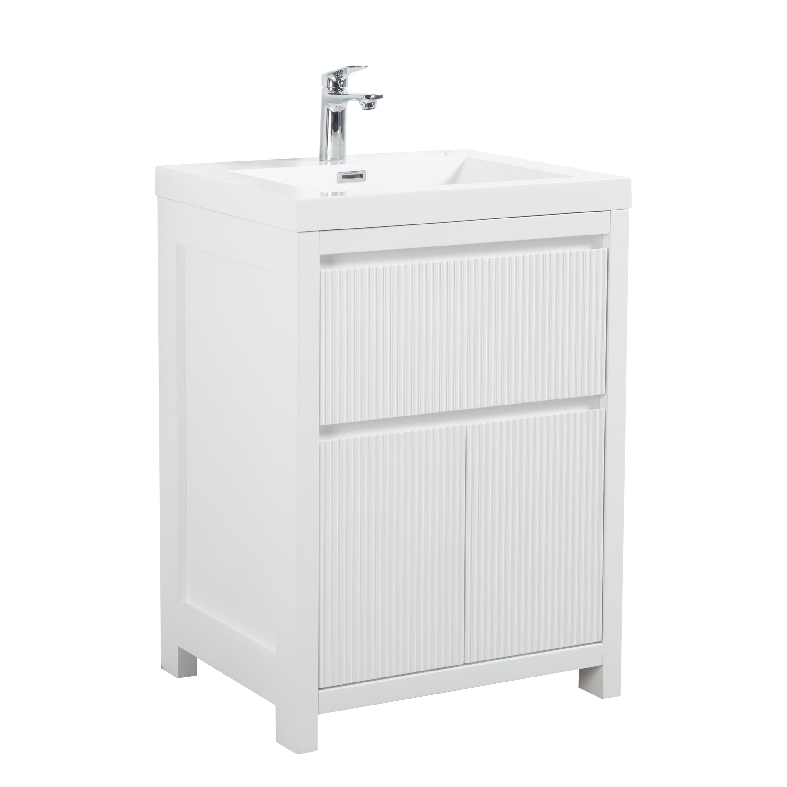 Neos 23.5 Matte White Cabinet, Square Cultured Marble Sink, Free Standing Modern Vanity Set 