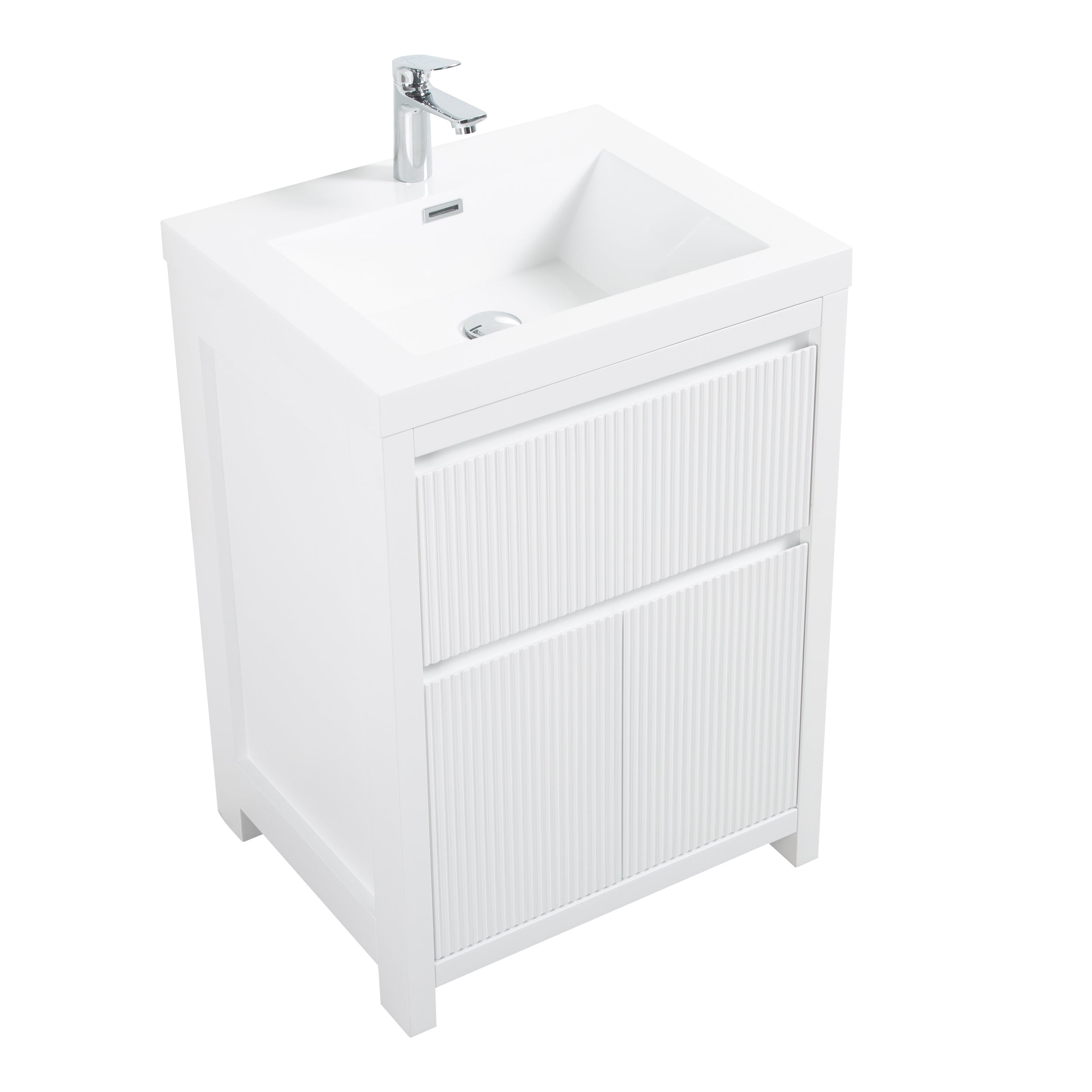 Neos 23.5 Matte White Cabinet, Square Cultured Marble Sink, Free Standing Modern Vanity Set 