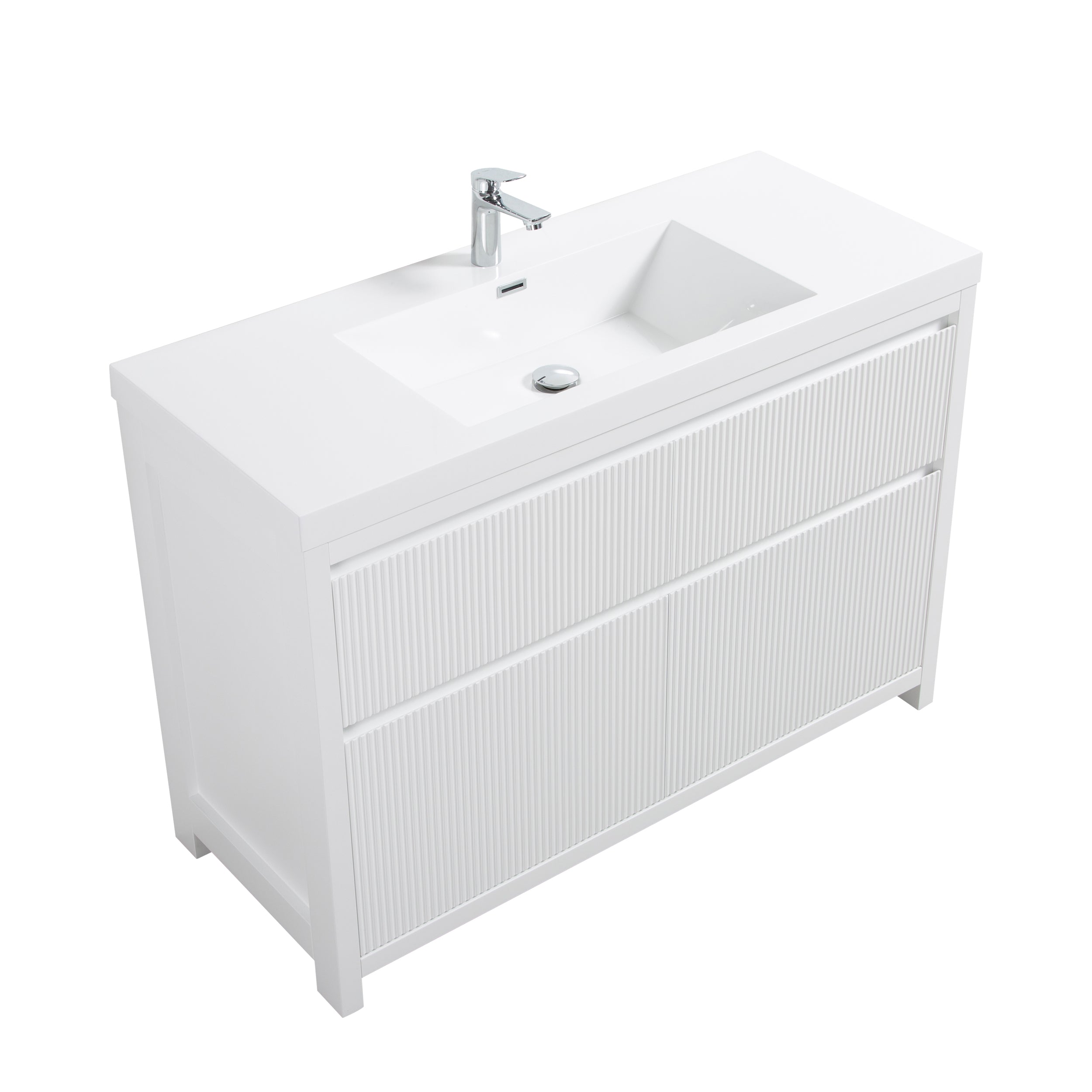 Neos 47.5 Matte White Cabinet, Square Cultured Marble Sink, Free Standing Modern Vanity Set