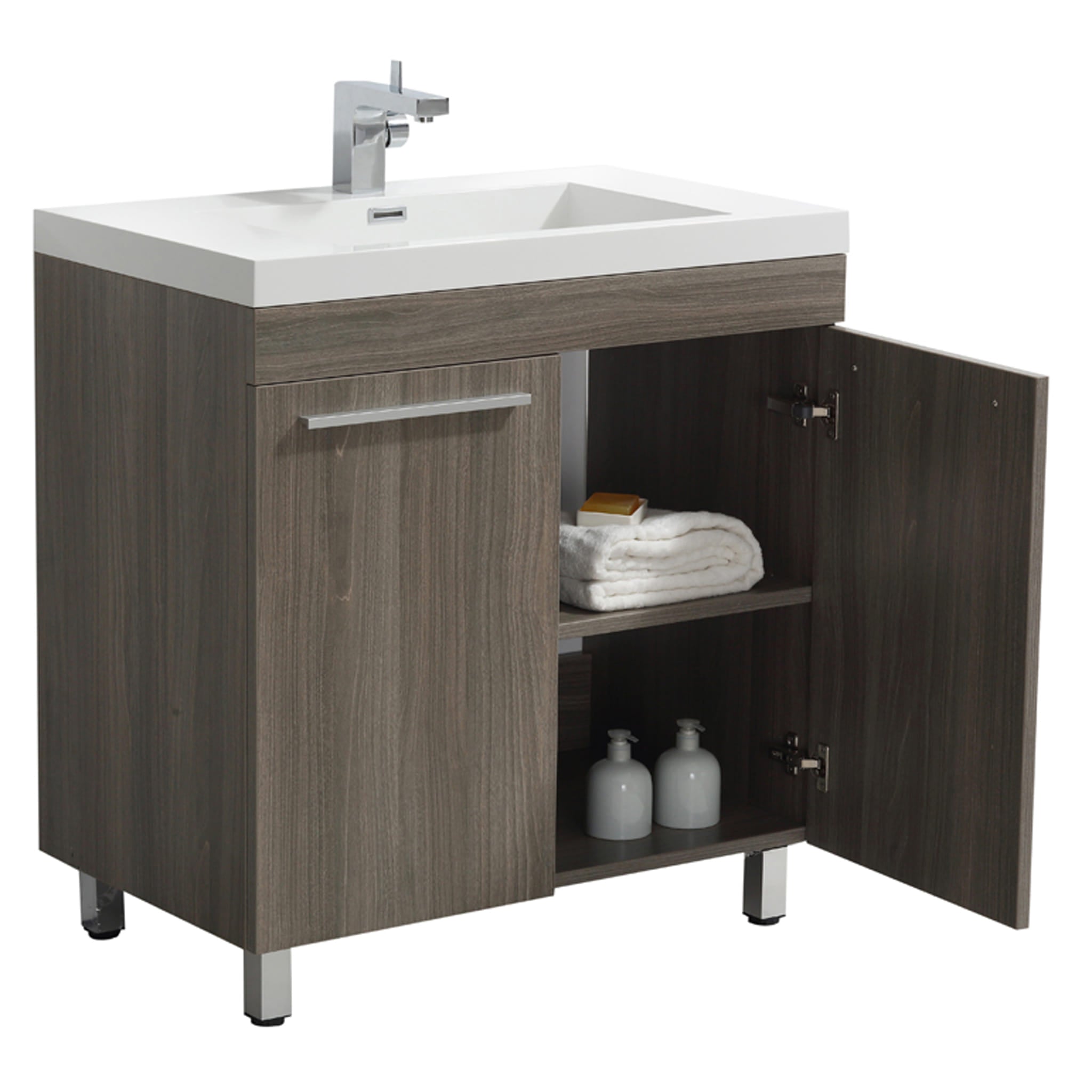 Aquamoon Ocean 31.5" Maple Grey Free Standing Modern Bathroom Vanity Set.