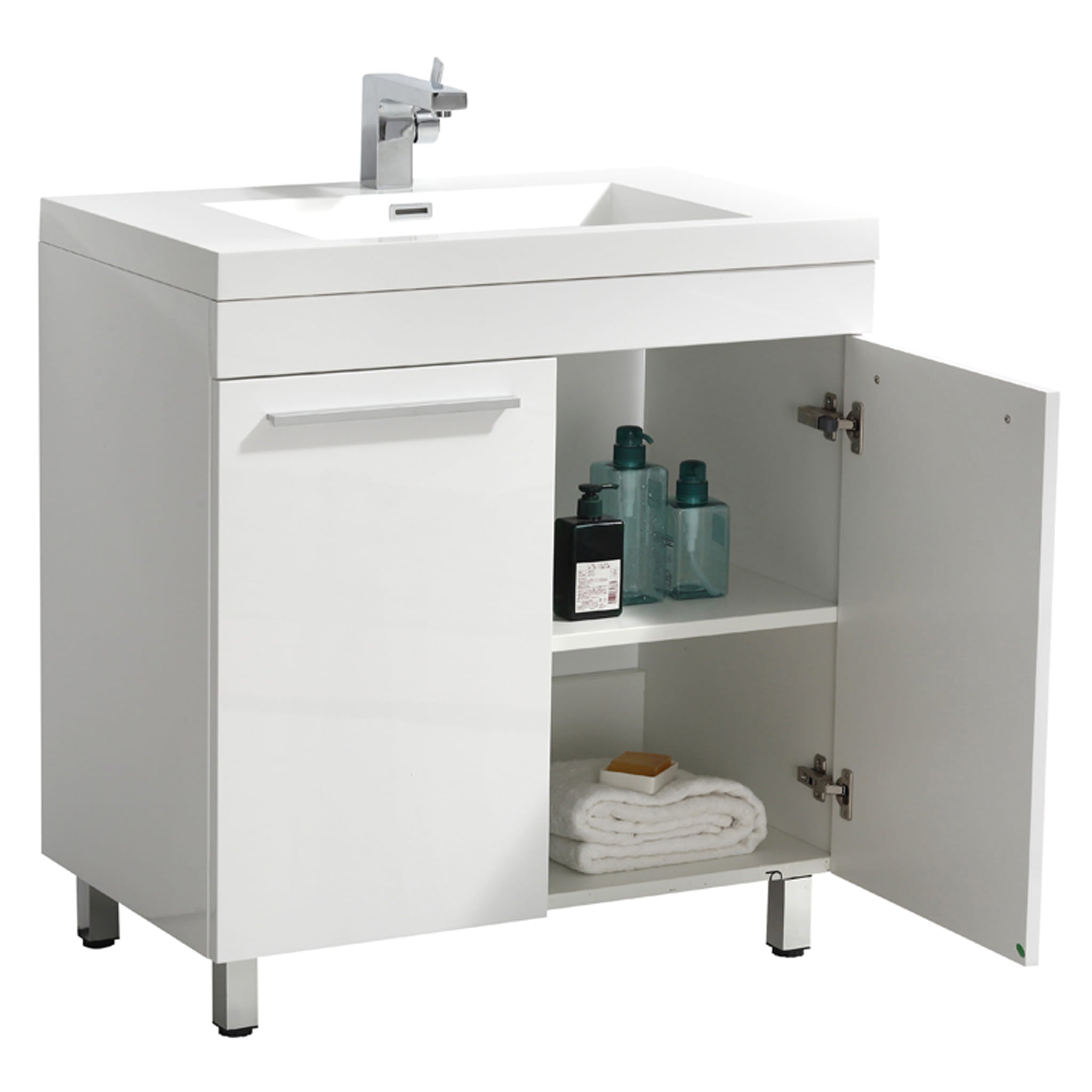 Aquamoon Ocean 31.5" White Free Standing Modern Bathroom Vanity Set.