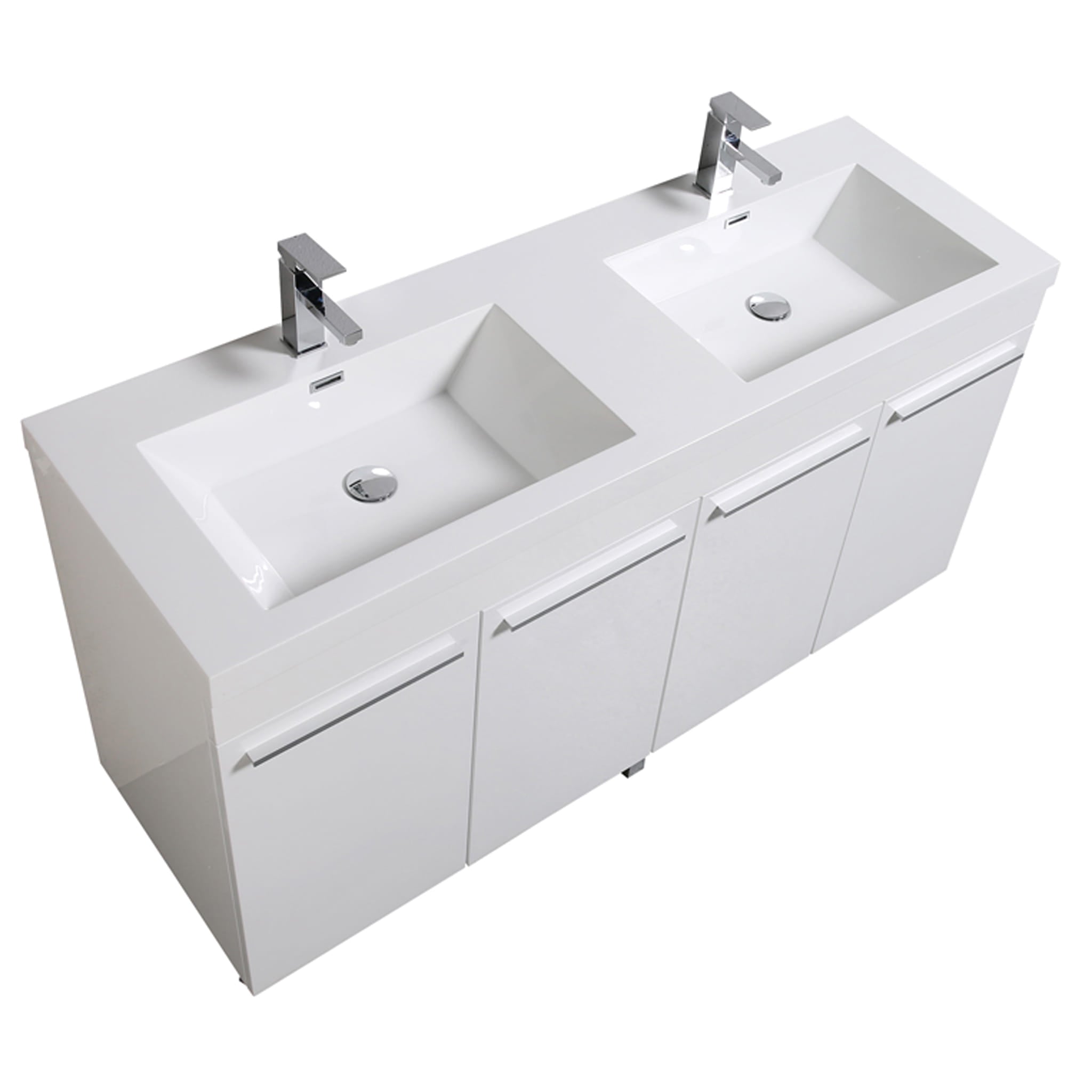 Aquamoon Ocean 59.5" Double Sink White Free Standing Modern Bathroom Vanity Set.