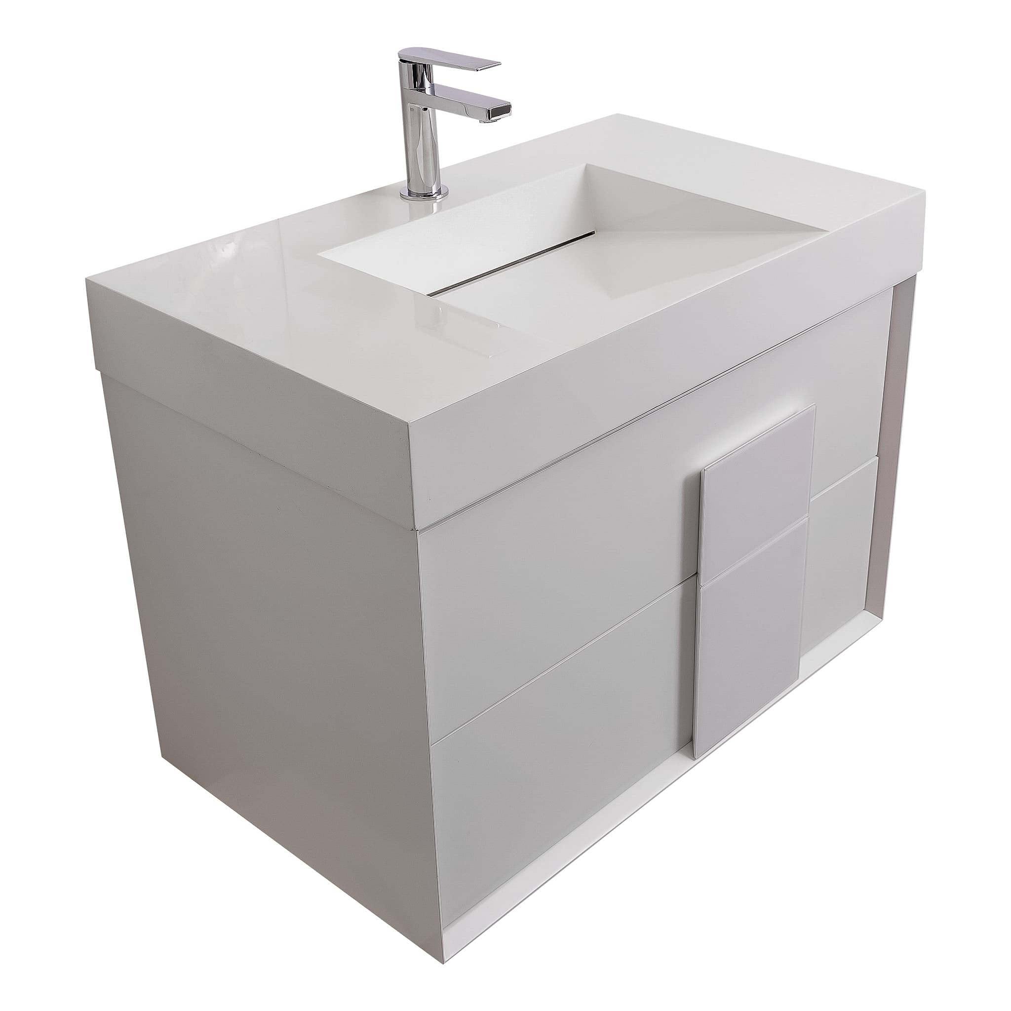 Piazza 31.5 Matte White With White Handle  Cabinet, Infinity Cultured Marble Sink, Wall Mounted Modern Vanity Set