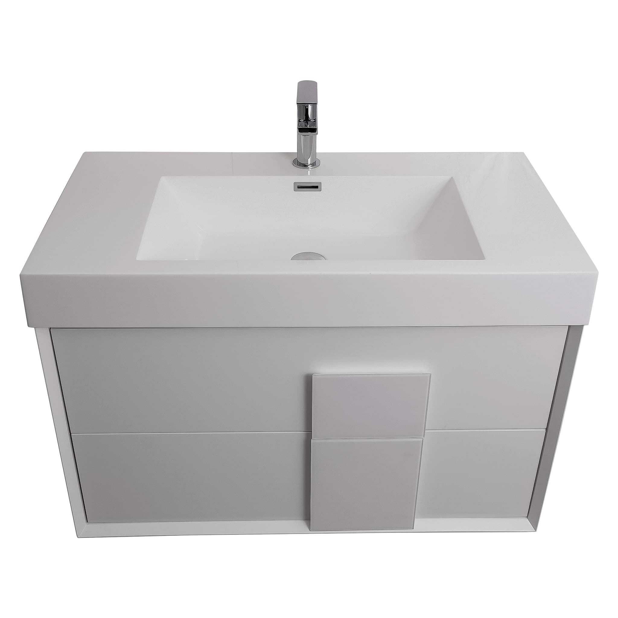 Piazza 31.5 Matte White With White Handle Cabinet, Square Sink, Wall Mounted Modern Vanity Set