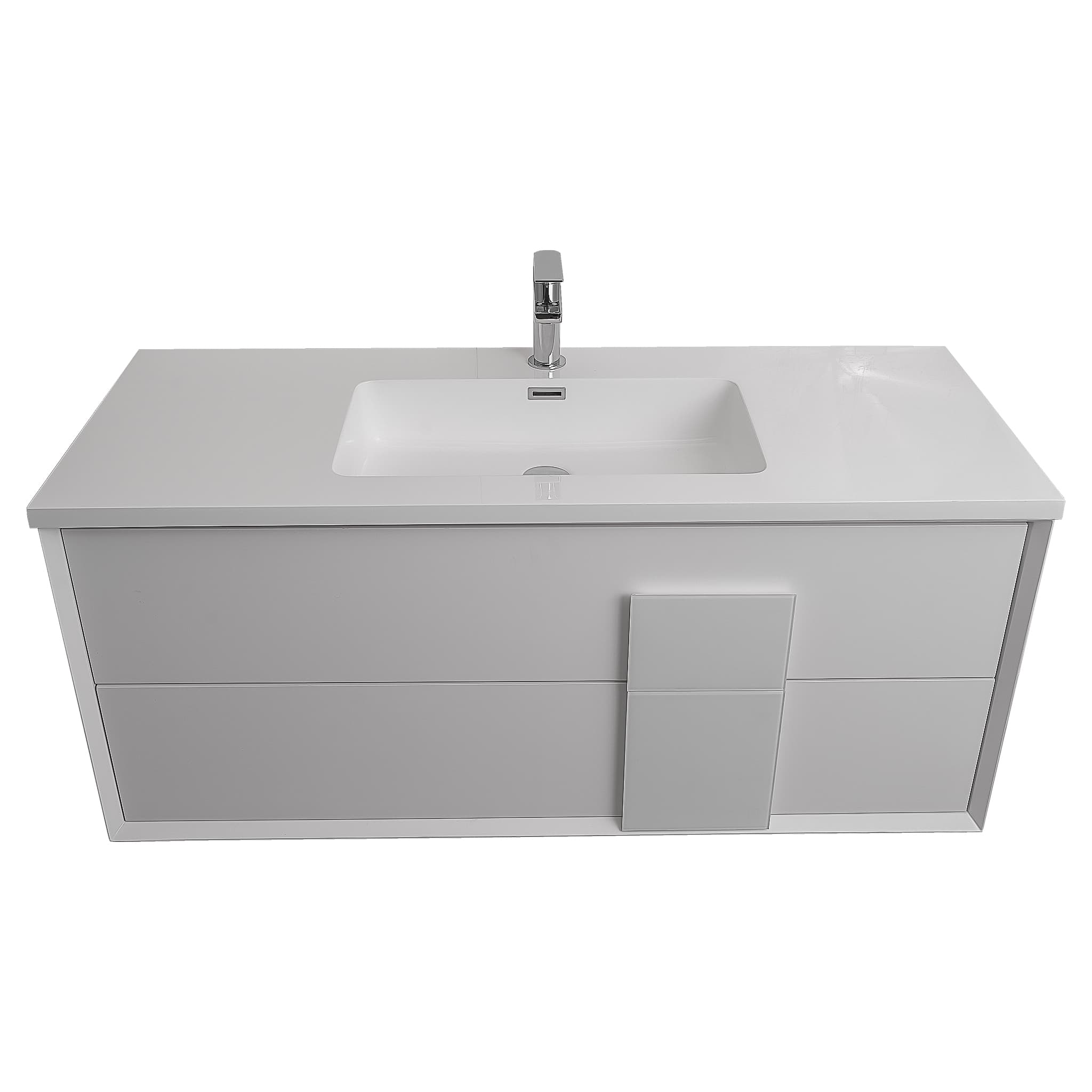Piazza 47.5 Matte White With White Handle  Cabinet, Square Cultured Marble Sink, Wall Mounted Modern Vanity Set
