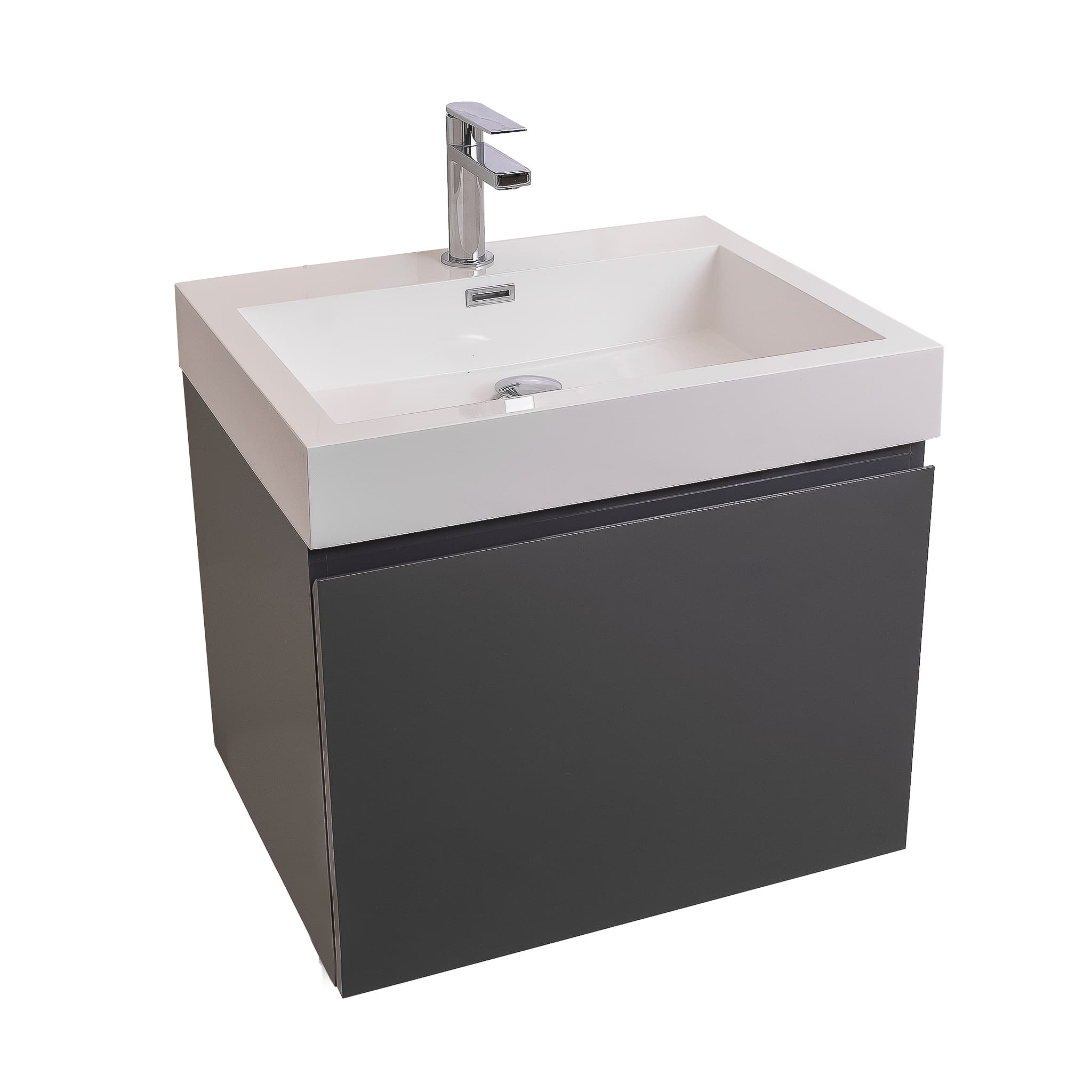 Venice 23.5 Anthracite High Gloss Cabinet, Square Cultured Marble Sink, Wall Mounted Modern Vanity Set