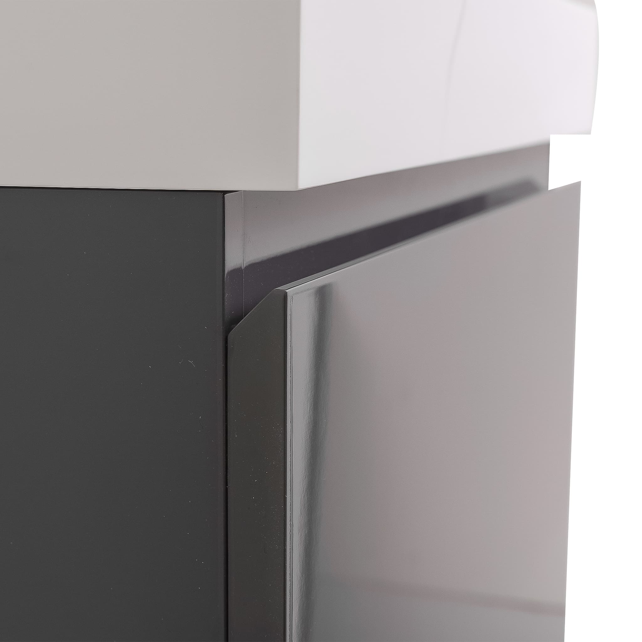 Venice 23.5 Anthracite High Gloss Cabinet, Solid Surface Matte White Top Carrara Infinity Sink, Wall Mounted Modern Vanity Set
