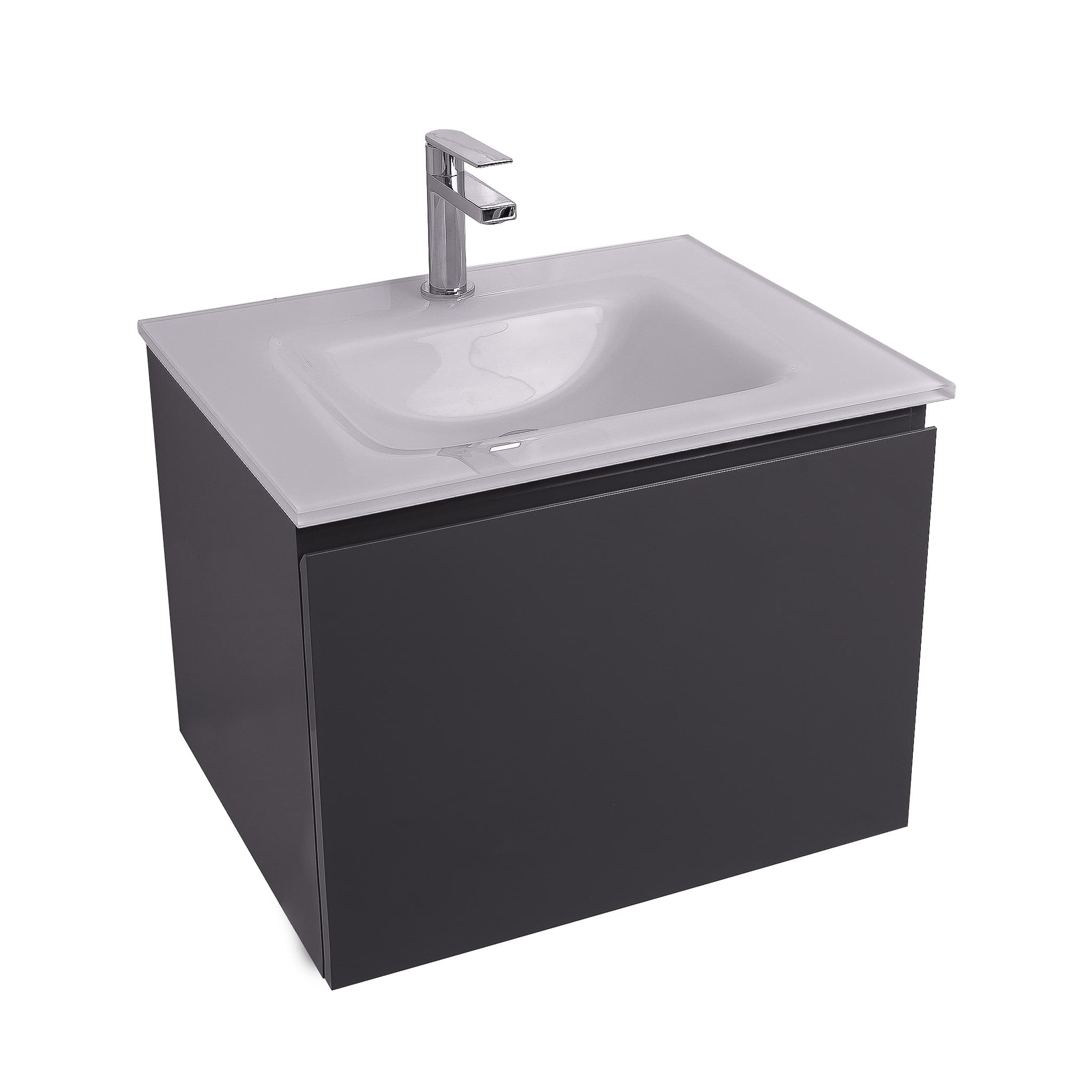 Venice 23.5 Anthracite High Gloss Cabinet, White Tempered Glass Sink, Wall Mounted Modern Vanity Set