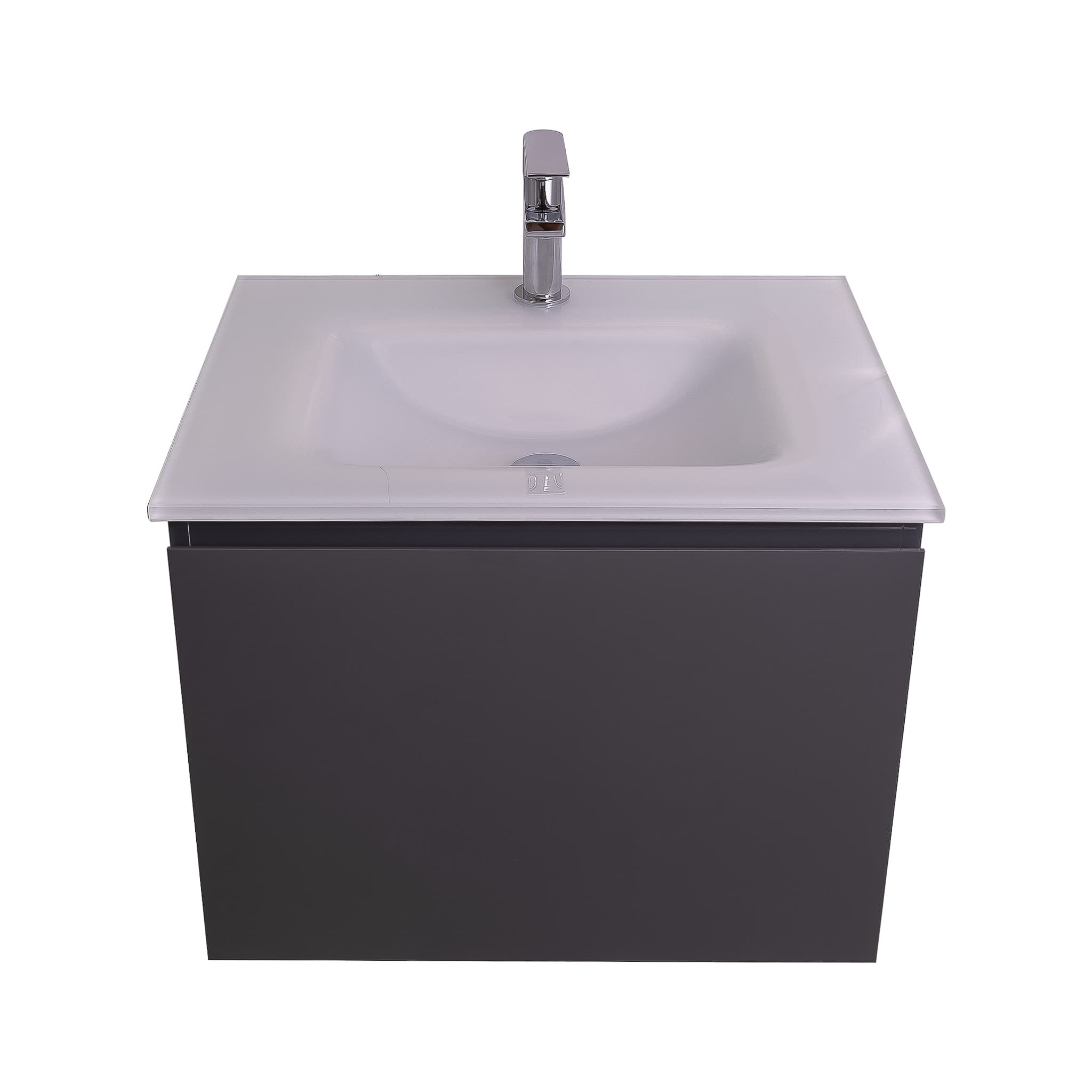 Venice 23.5 Anthracite High Gloss Cabinet, White Tempered Glass Sink, Wall Mounted Modern Vanity Set