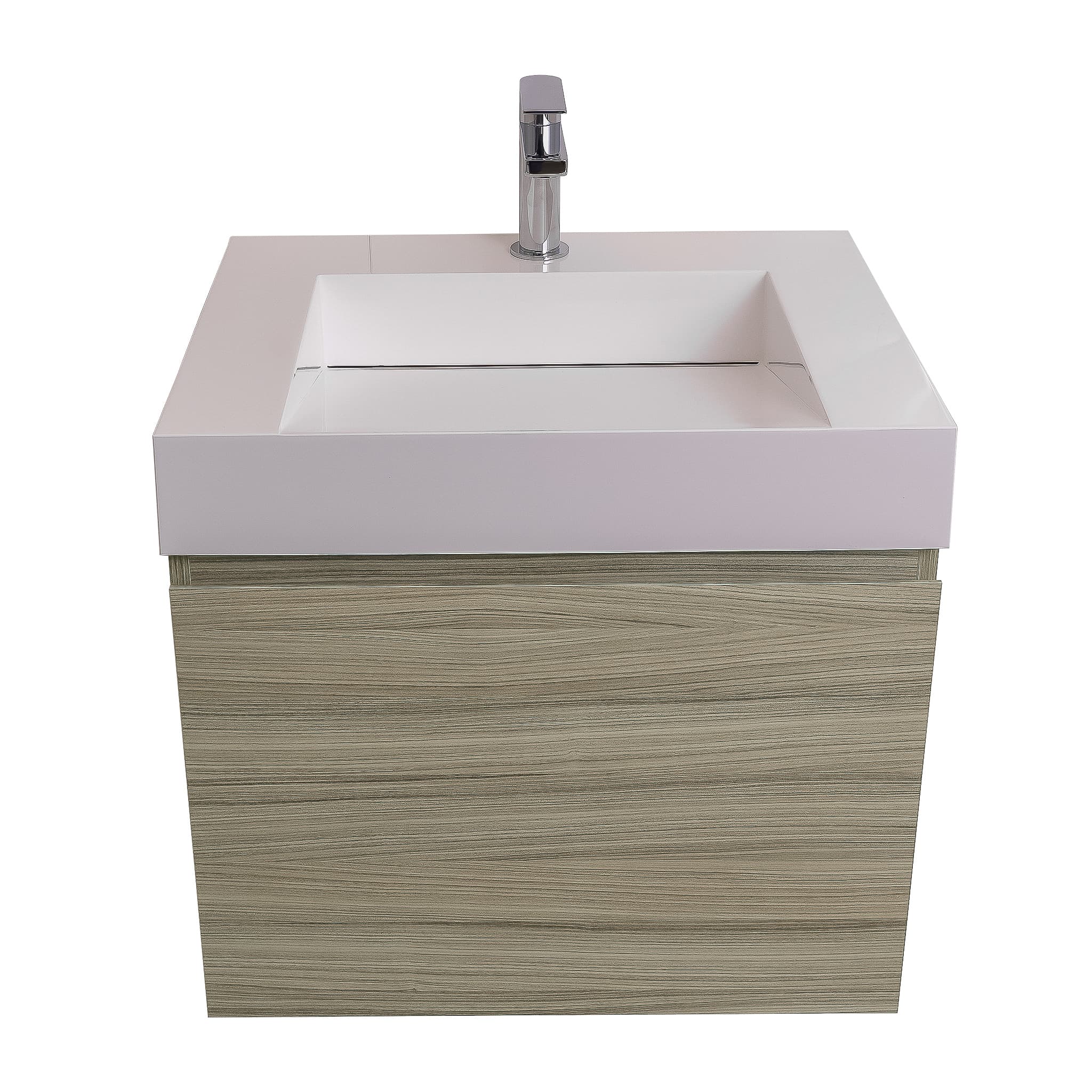 Venice 23.5 Nilo Grey Wood Texture Cabinet, Infinity Cultured Marble Sink, Wall Mounted Modern Vanity Set