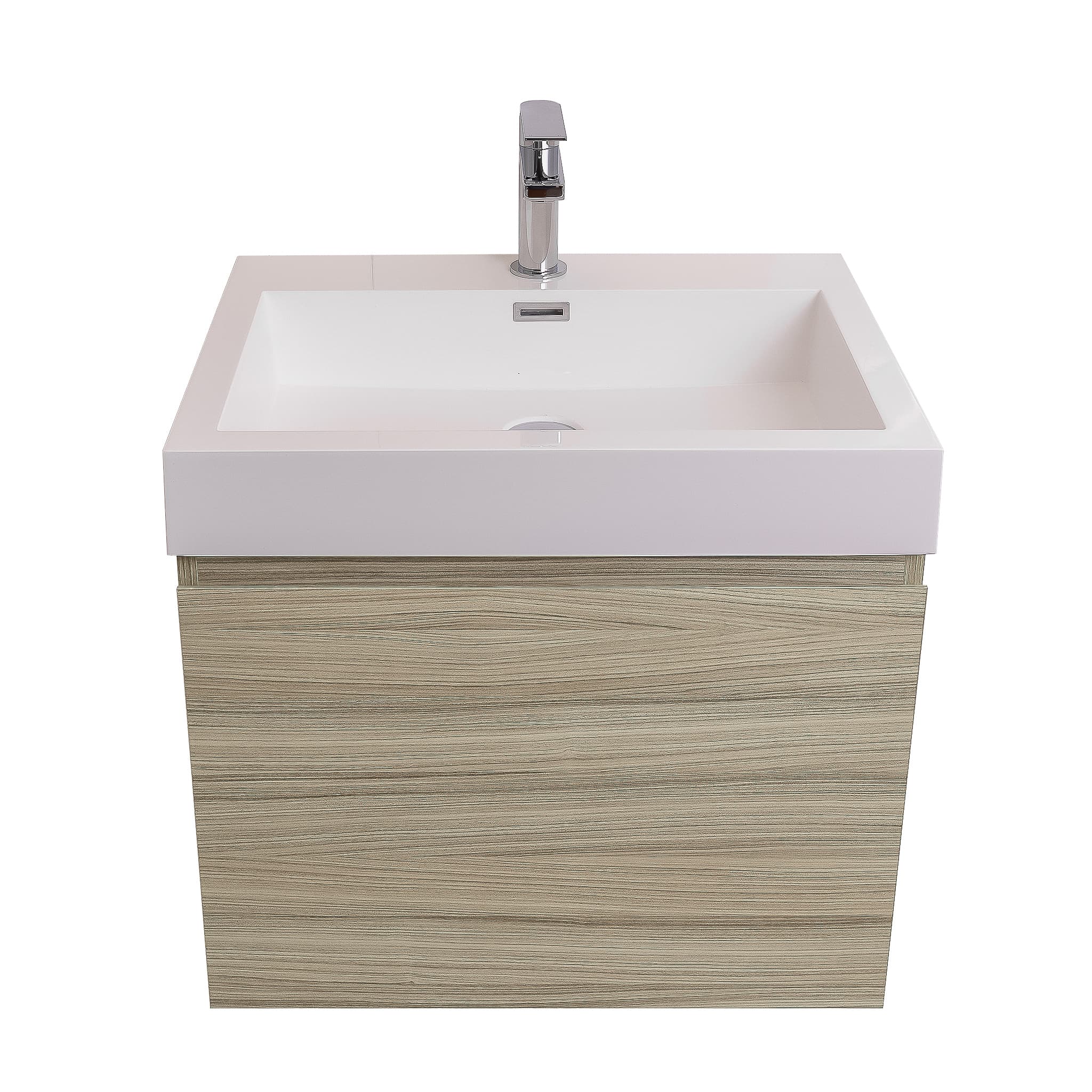 Venice 23.5 Nilo Grey Wood Texture Cabinet, Square Cultured Marble Sink, Wall Mounted Modern Vanity Set