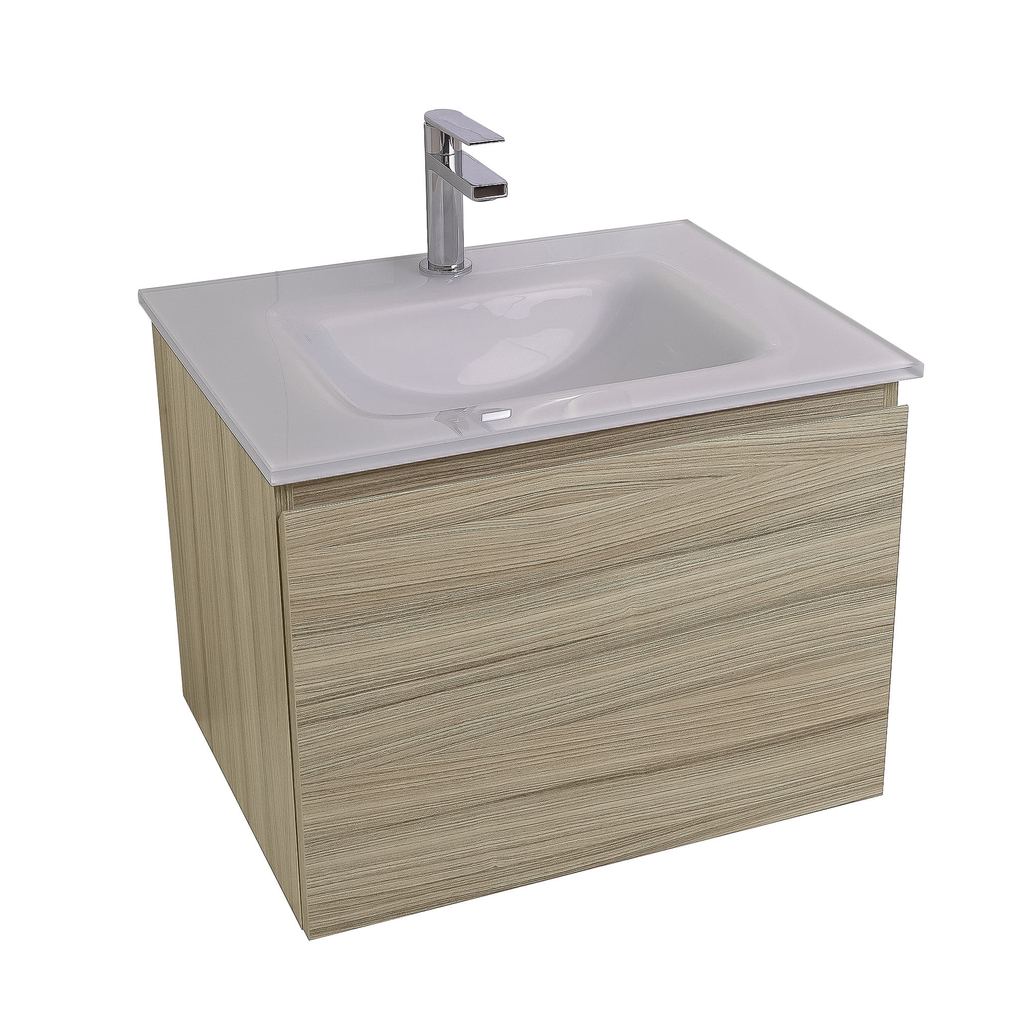 Venice 23.5 Nilo Grey Wood Texture Cabinet, White Tempered Glass Sink, Wall Mounted Modern Vanity Set