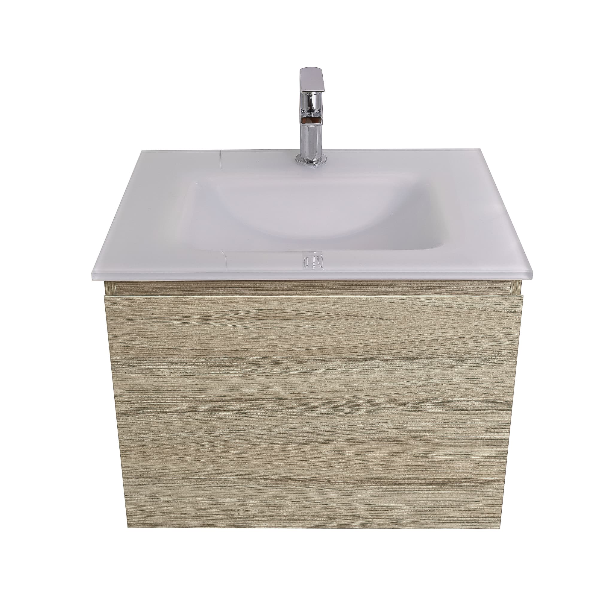Venice 23.5 Nilo Grey Wood Texture Cabinet, White Tempered Glass Sink, Wall Mounted Modern Vanity Set
