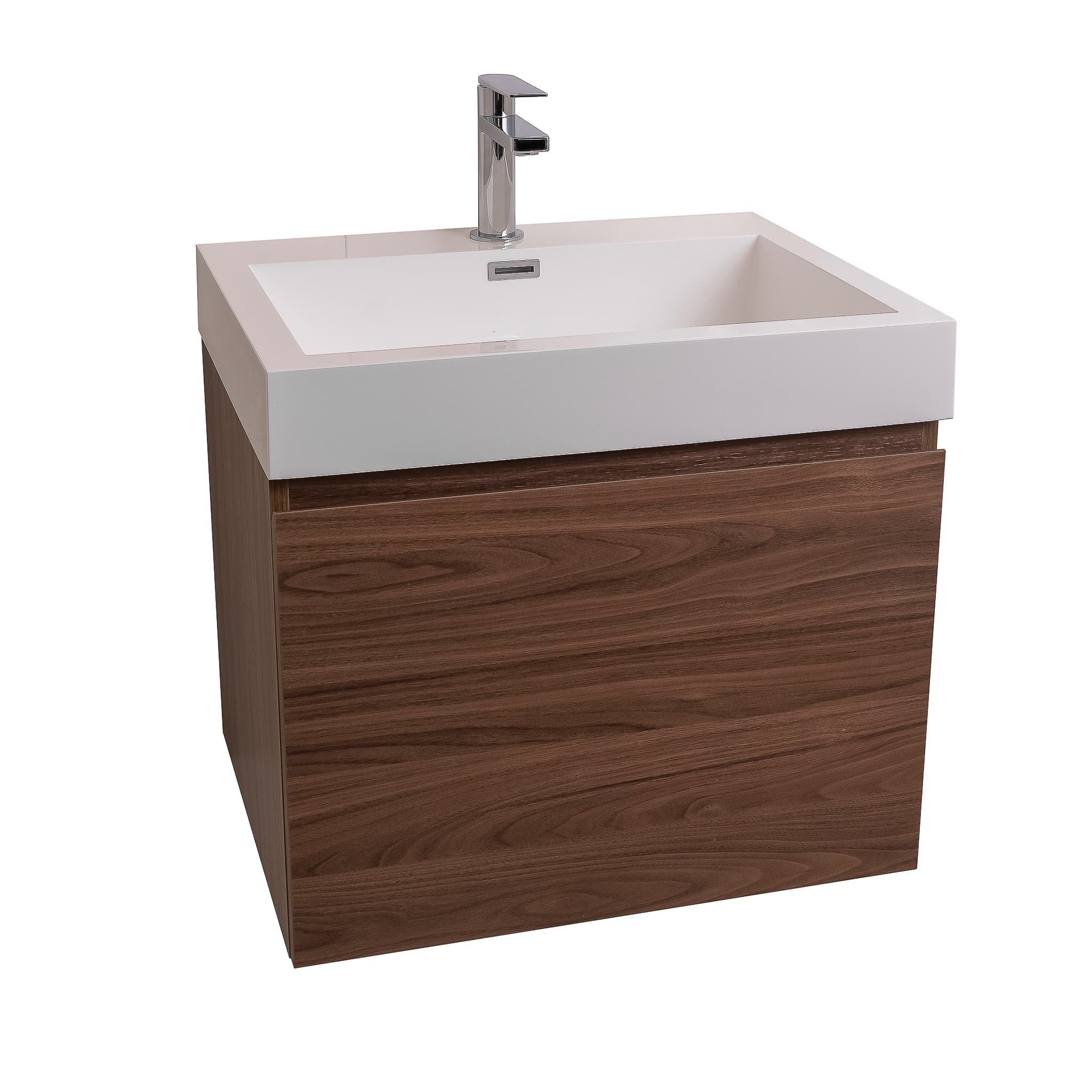Venice 23.5 Walnut Wood Texture Cabinet, Square Cultured Marble Sink, Wall Mounted Modern Vanity Set