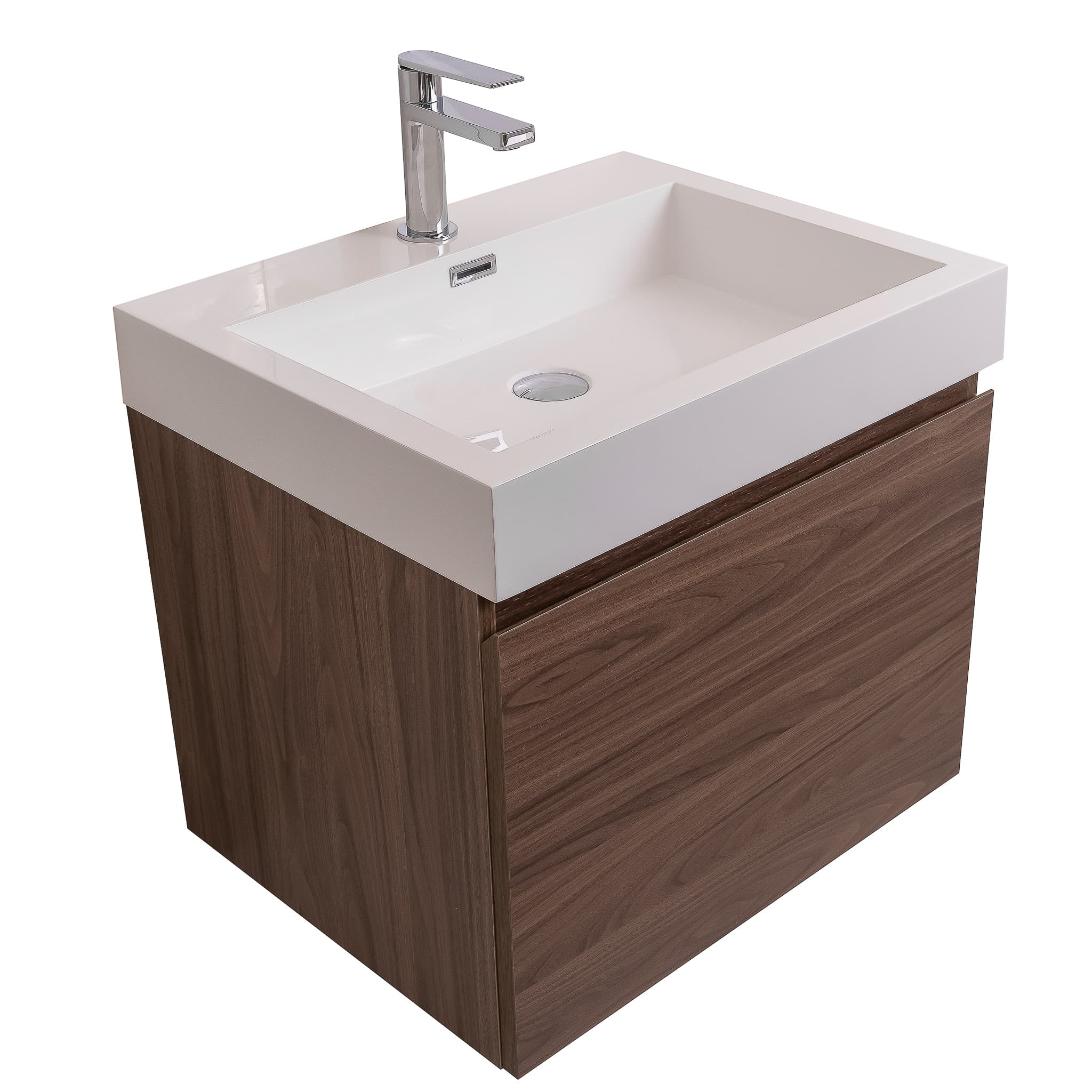 Venice 23.5 Walnut Wood Texture Cabinet, Square Cultured Marble Sink, Wall Mounted Modern Vanity Set