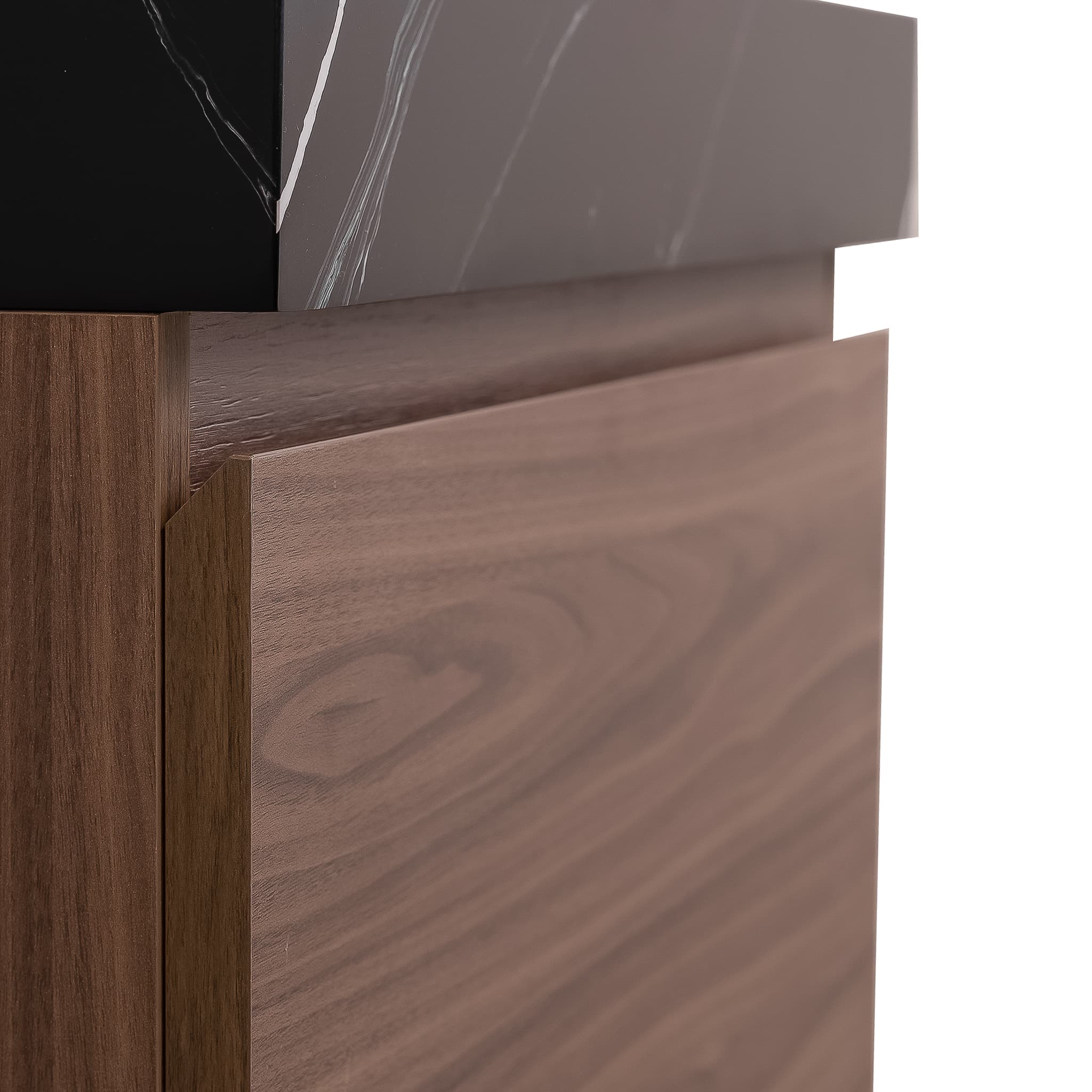 Venice 23.5 Walnut Wood Texture Cabinet, Solid Surface Matte Black Carrara Infinity Sink, Wall Mounted Modern Vanity Set