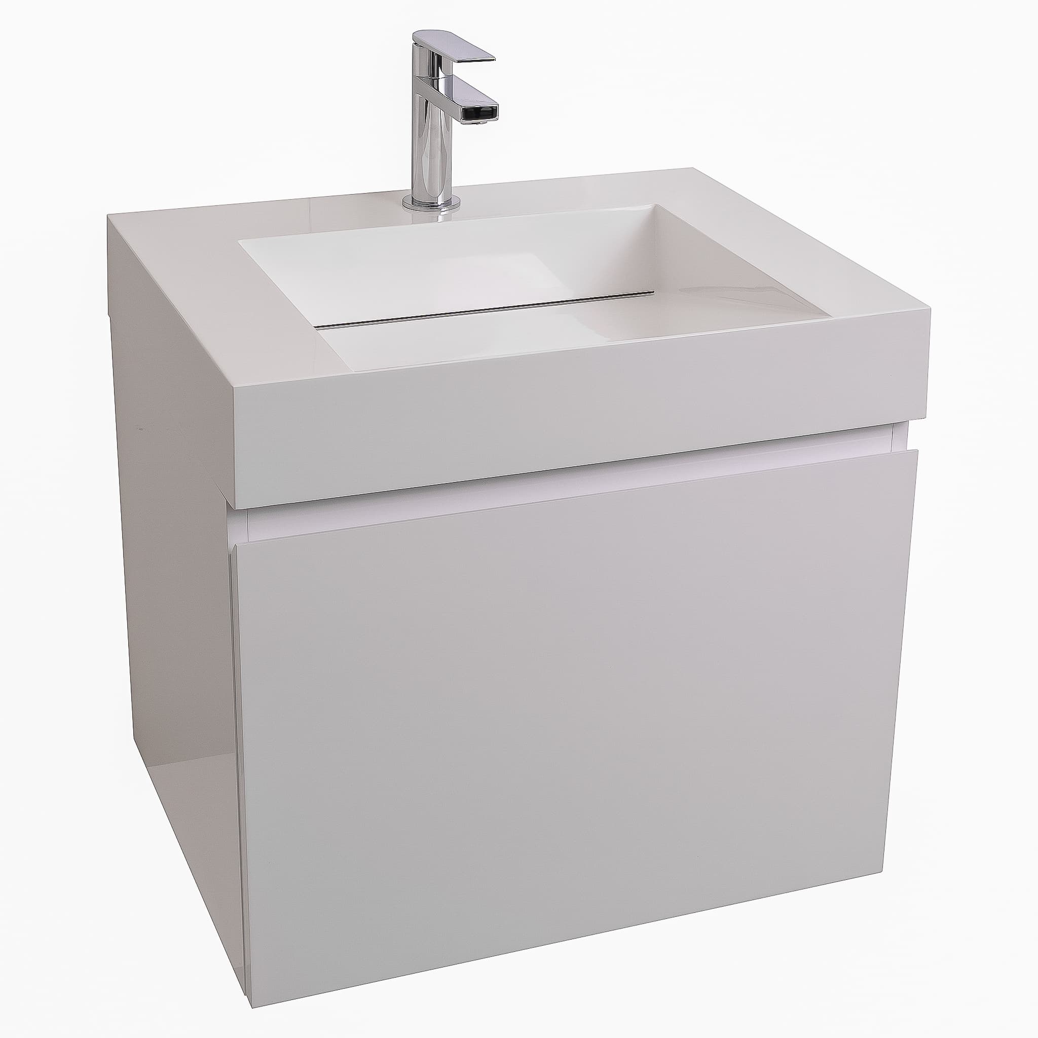 Venice 23.5 White High Gloss Cabinet, Infinity Cultured Marble Sink, Wall Mounted Modern Vanity Set Bath Trends USA