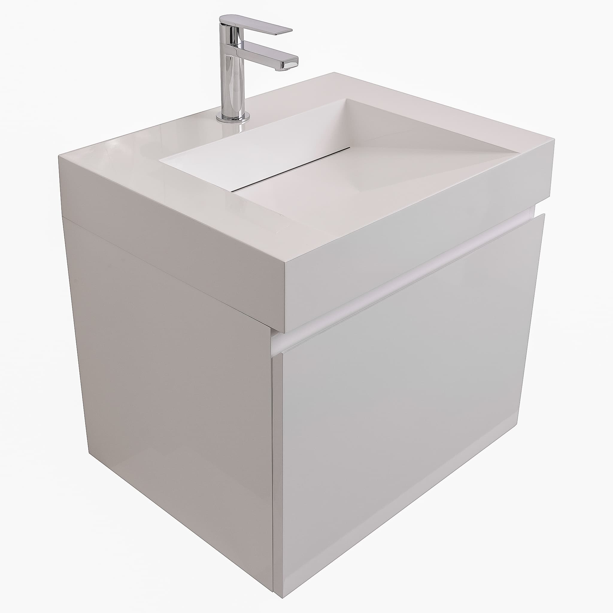 Venice 23.5 White High Gloss Cabinet, Infinity Cultured Marble Sink, Wall Mounted Modern Vanity Set Bath Trends USA