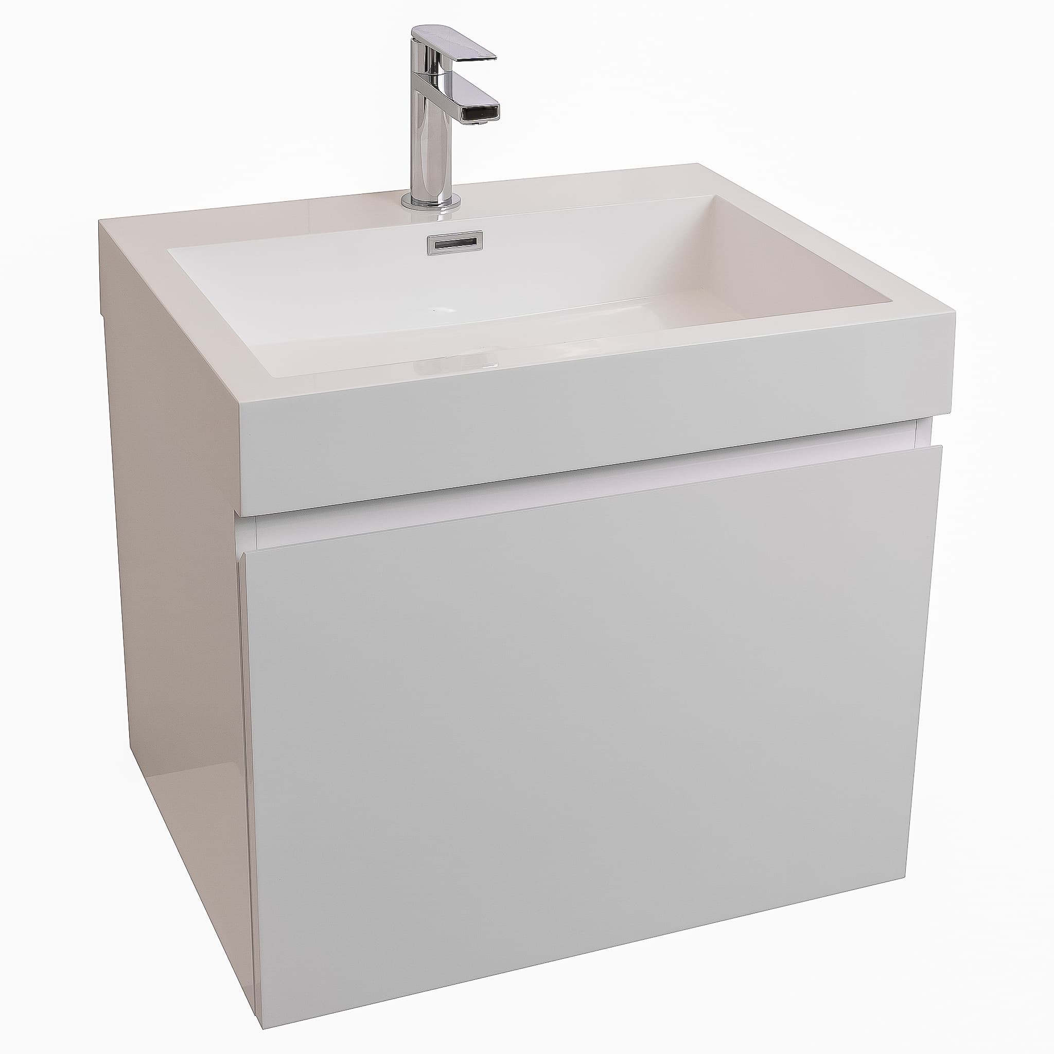 Venice 23.5 White High Gloss Cabinet, Square Cultured Marble Sink, Wall Mounted Modern Vanity Set Bath Trends USA