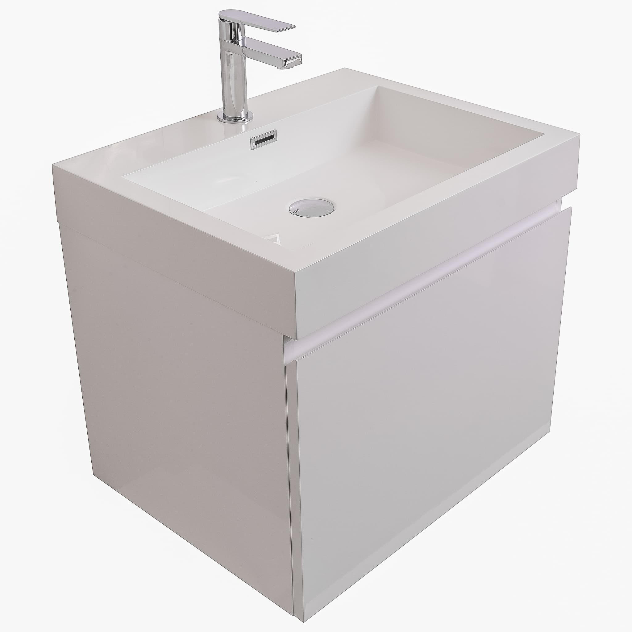 Venice 23.5 White High Gloss Cabinet, Square Cultured Marble Sink, Wall Mounted Modern Vanity Set