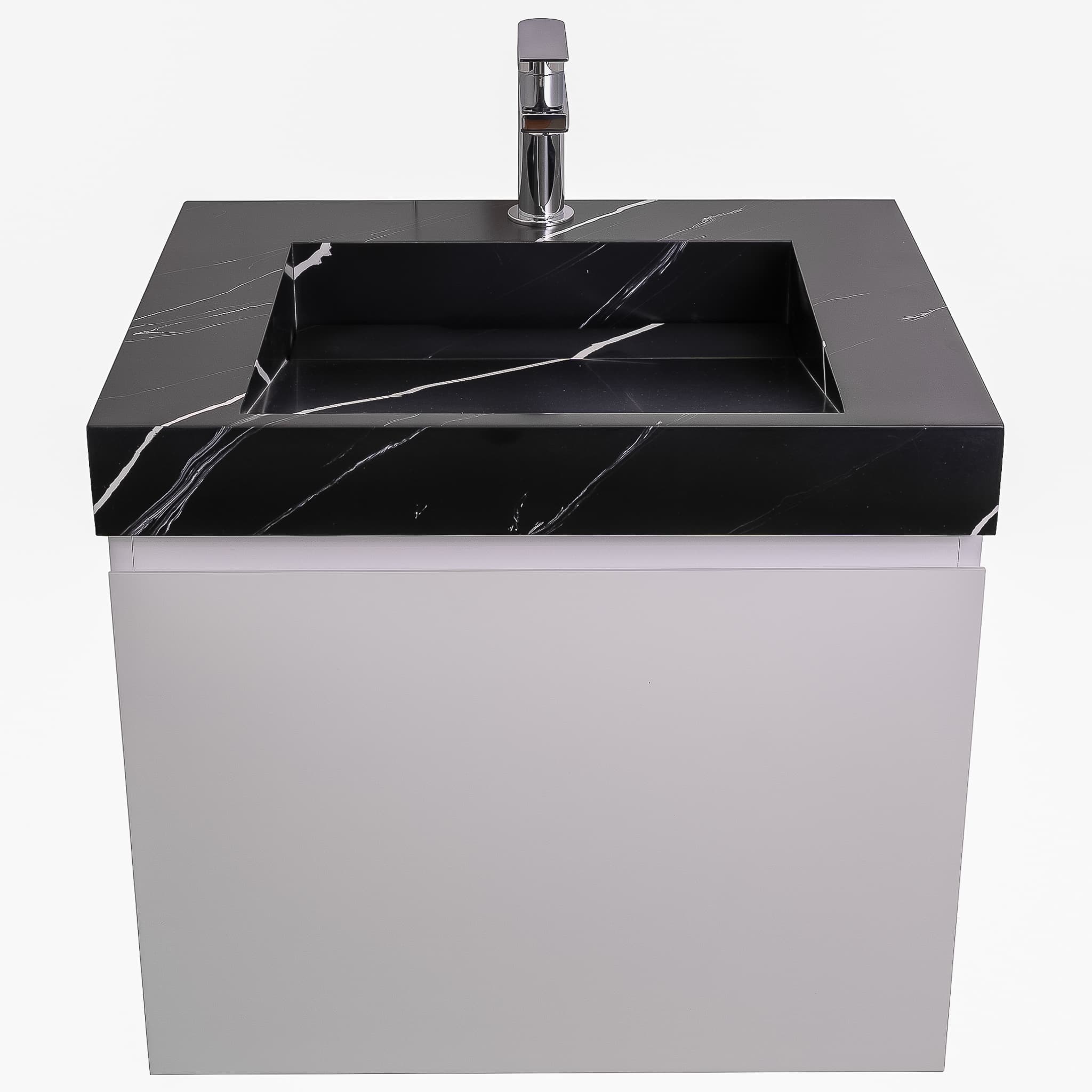 Venice 23.5 White High Gloss Cabinet, Solid Surface Matte Black Carrara Infinity Sink, Wall Mounted Modern Vanity Set