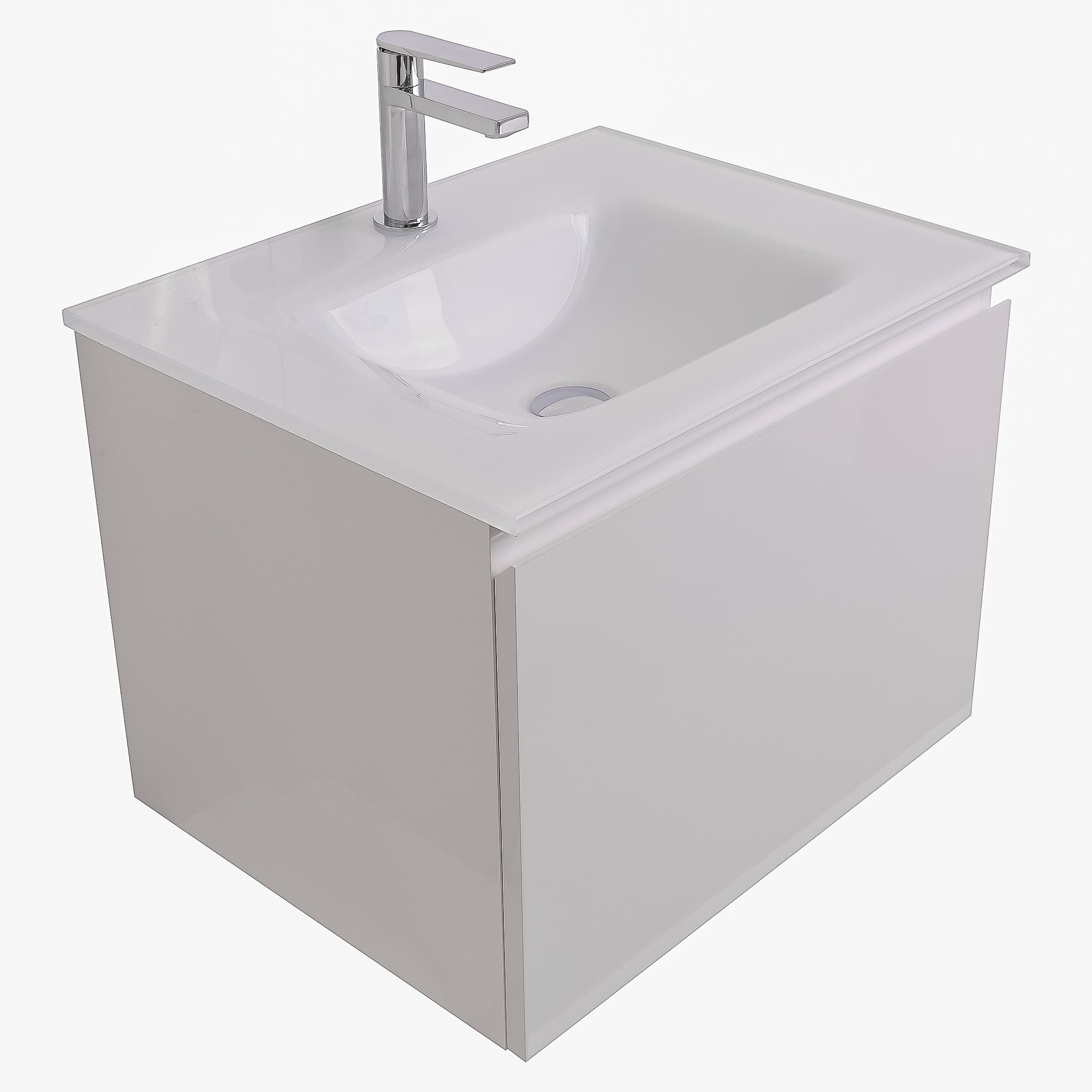 Venice 23.5 White High Gloss Cabinet, White Tempered Glass Sink, Wall Mounted Modern Vanity Set