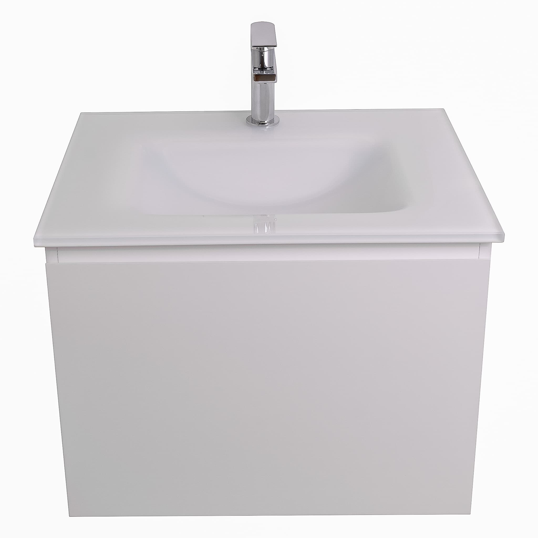 Venice 23.5 White High Gloss Cabinet, White Tempered Glass Sink, Wall Mounted Modern Vanity Set