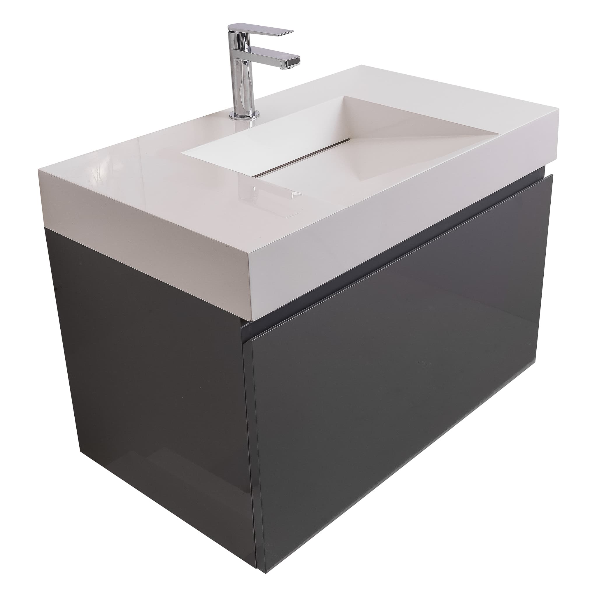 Venice 31.5 Anthracite High Gloss Cabinet, Infinity Cultured Marble Sink, Wall Mounted Modern Vanity Set