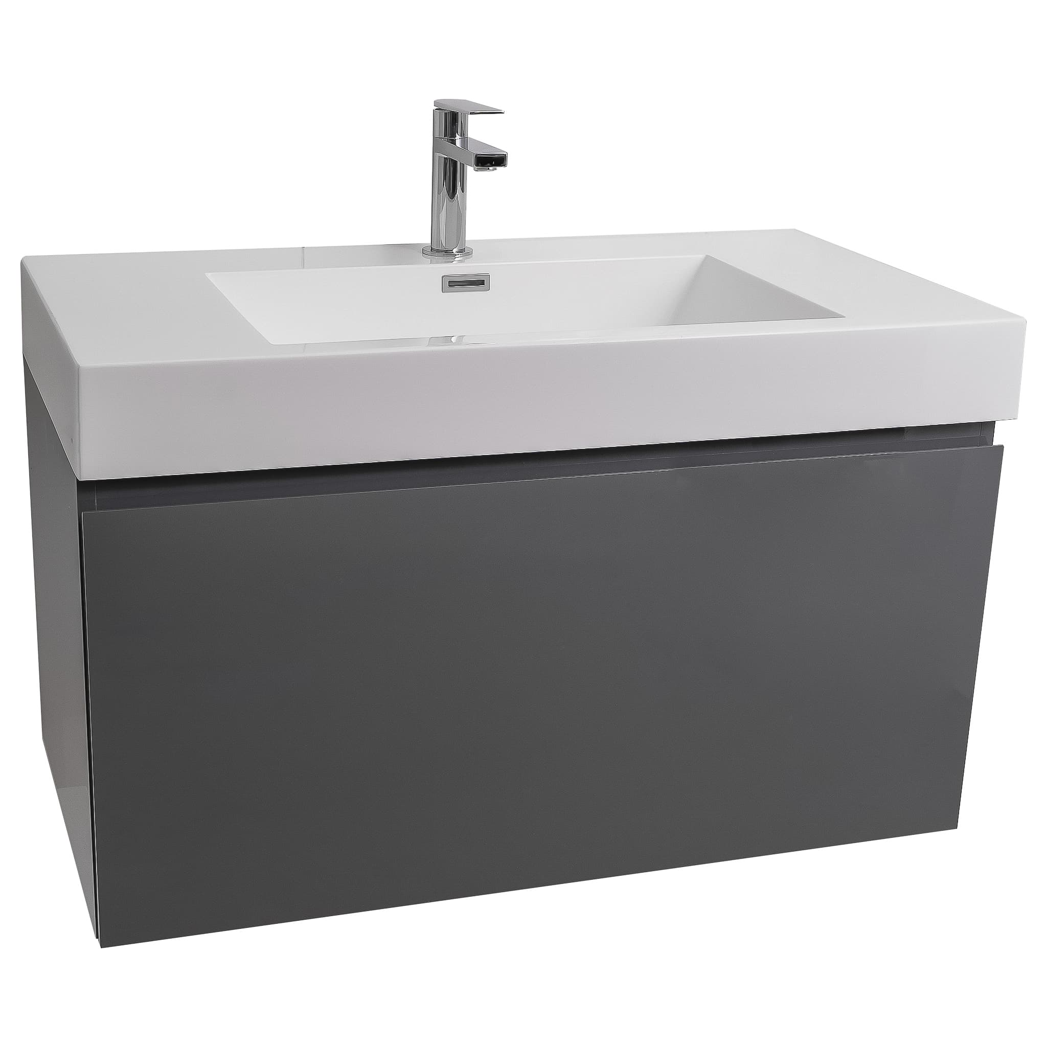 Venice 31.5 Anthracite High Gloss Cabinet, Square Cultured Marble Sink, Wall Mounted Modern Vanity Set