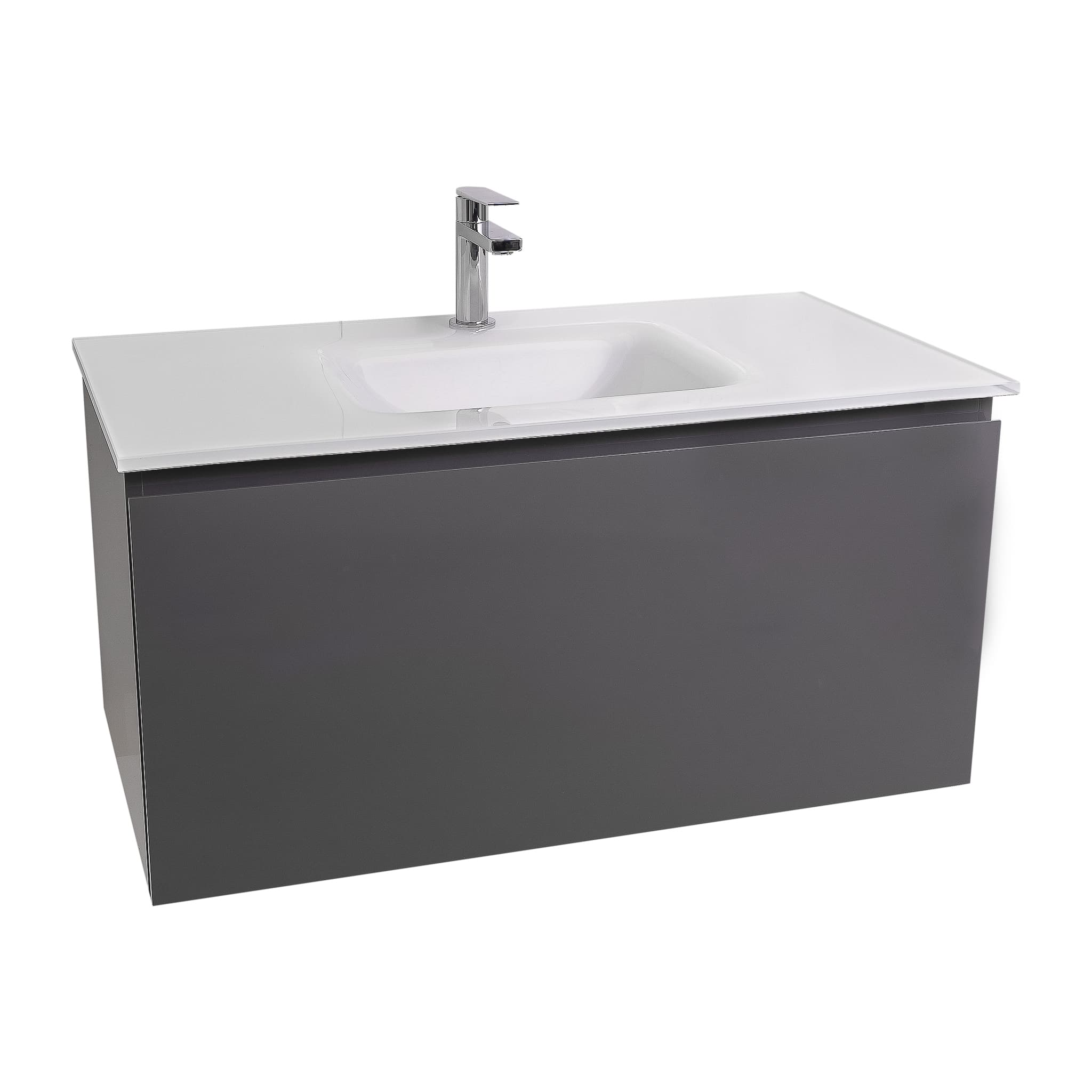 Venice 31.5 Anthracite High Gloss Cabinet, White Tempered Glass Sink, Wall Mounted Modern Vanity Set