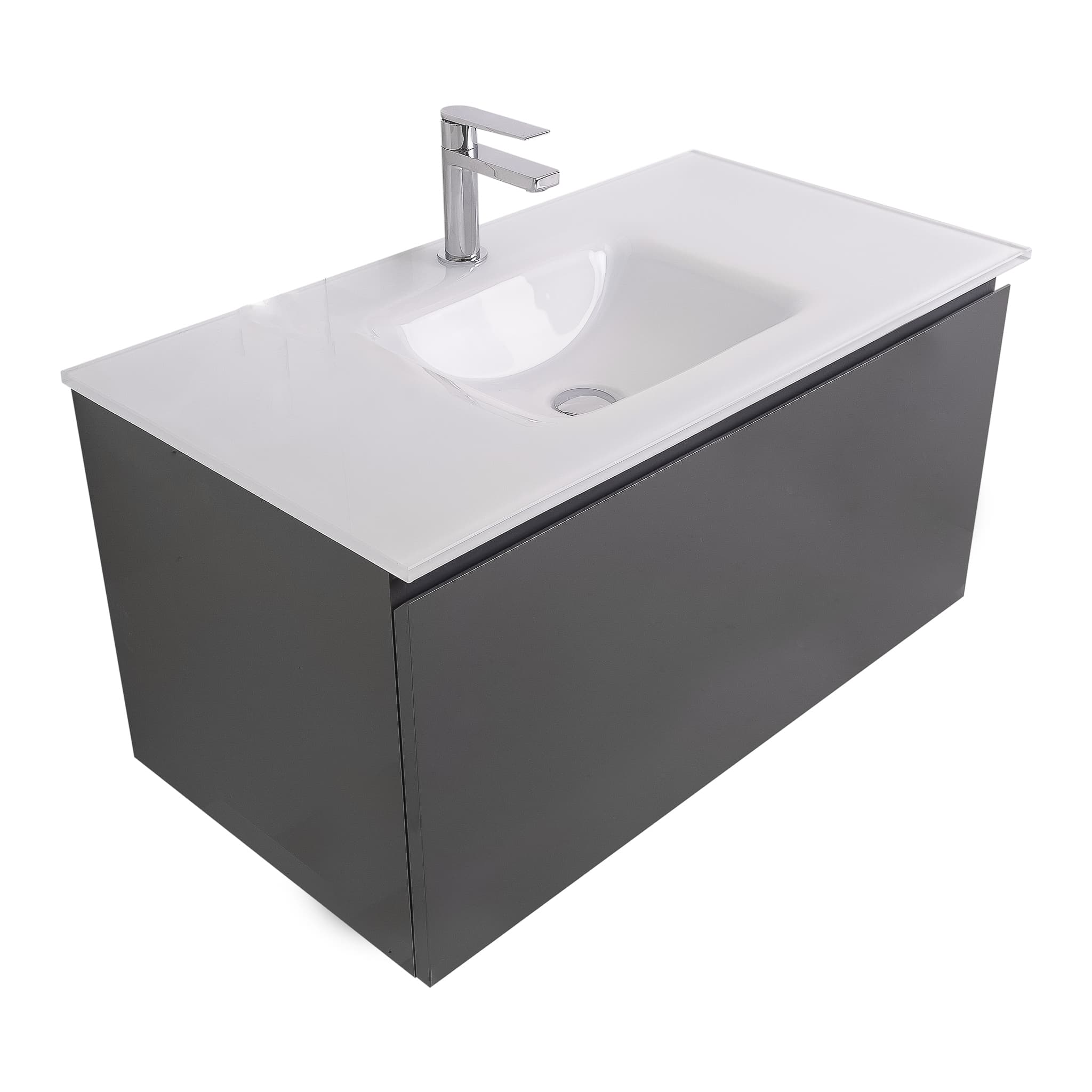 Venice 31.5 Anthracite High Gloss Cabinet, White Tempered Glass Sink, Wall Mounted Modern Vanity Set