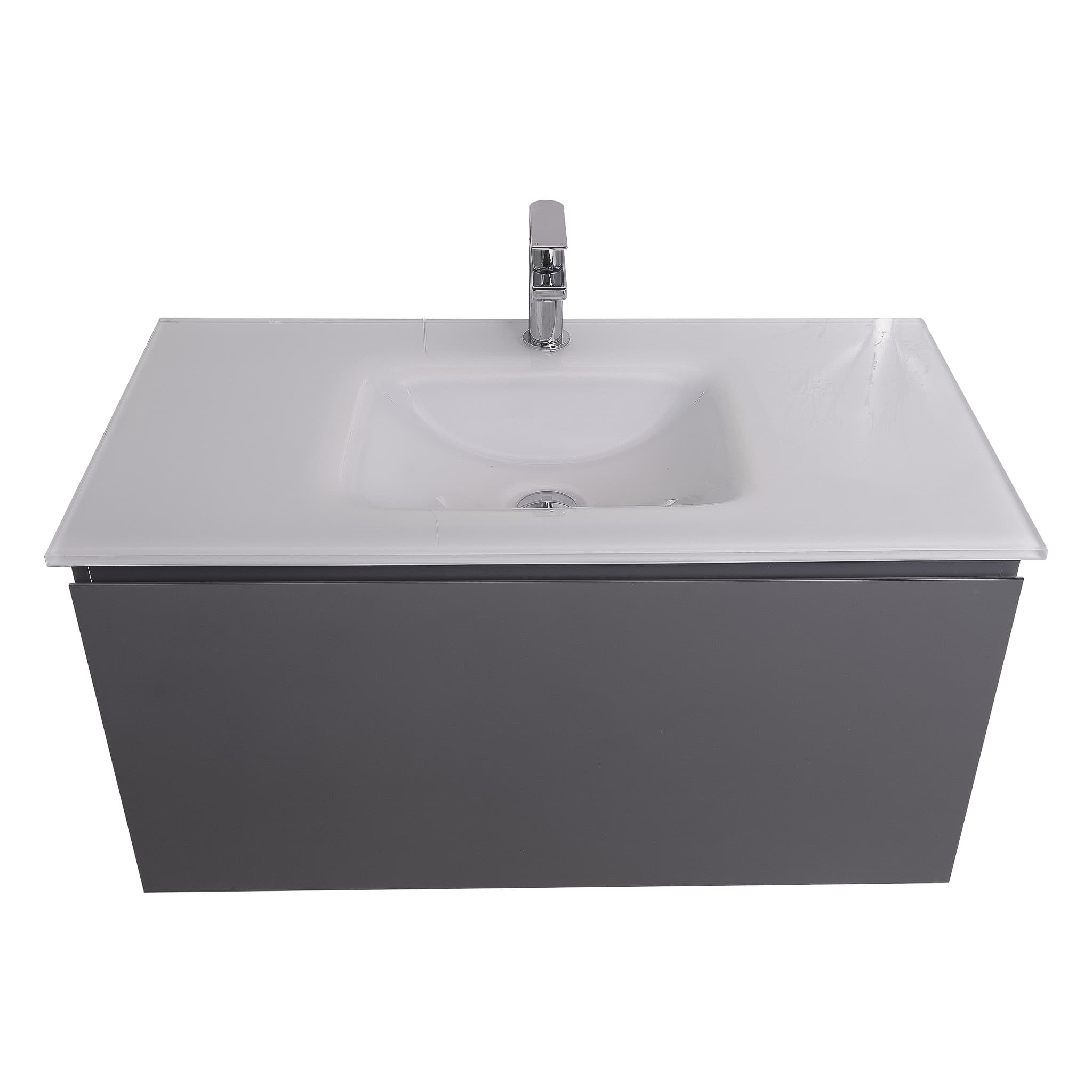 Venice 31.5 Anthracite High Gloss Cabinet, White Tempered Glass Sink, Wall Mounted Modern Vanity Set