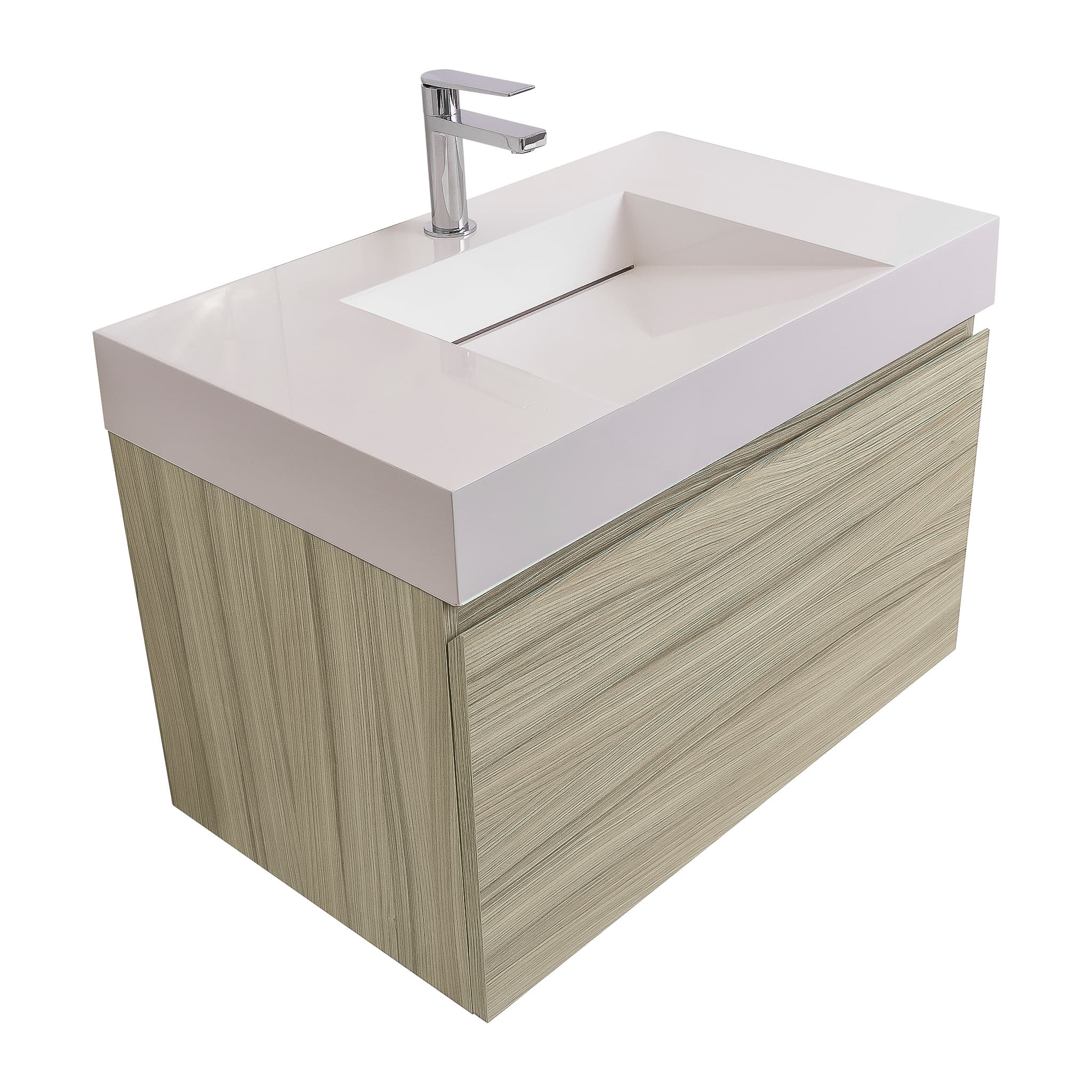 Venice 31.5 Nilo Grey Wood Texture Cabinet, Infinity Cultured Marble Sink, Wall Mounted Modern Vanity Set