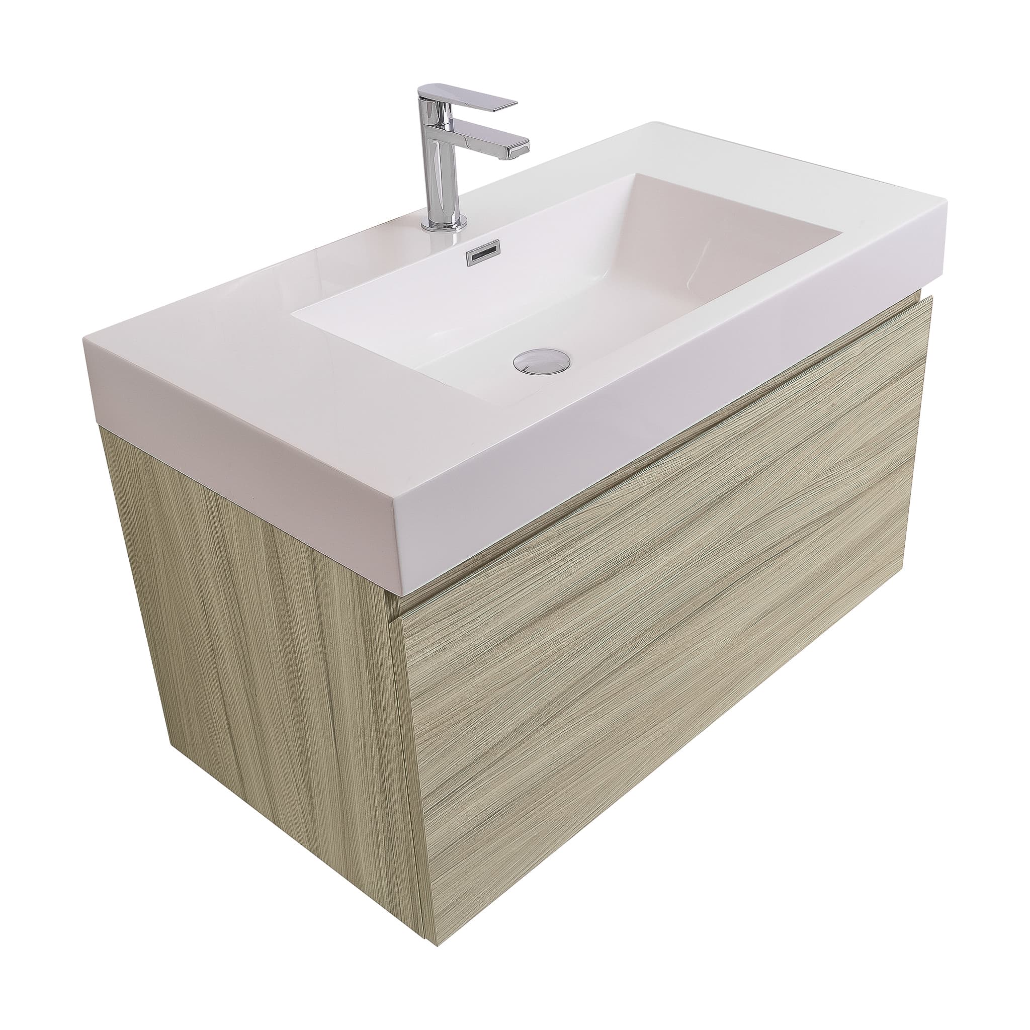 Venice 31.5 Nilo Grey Wood Texture Cabinet, Square Cultured Marble Sink, Wall Mounted Modern Vanity Set