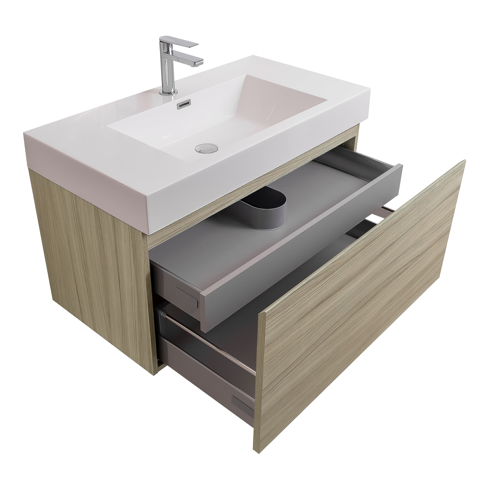 Venice 31.5 Nilo Grey Wood Texture Cabinet, Square Cultured Marble Sink, Wall Mounted Modern Vanity Set