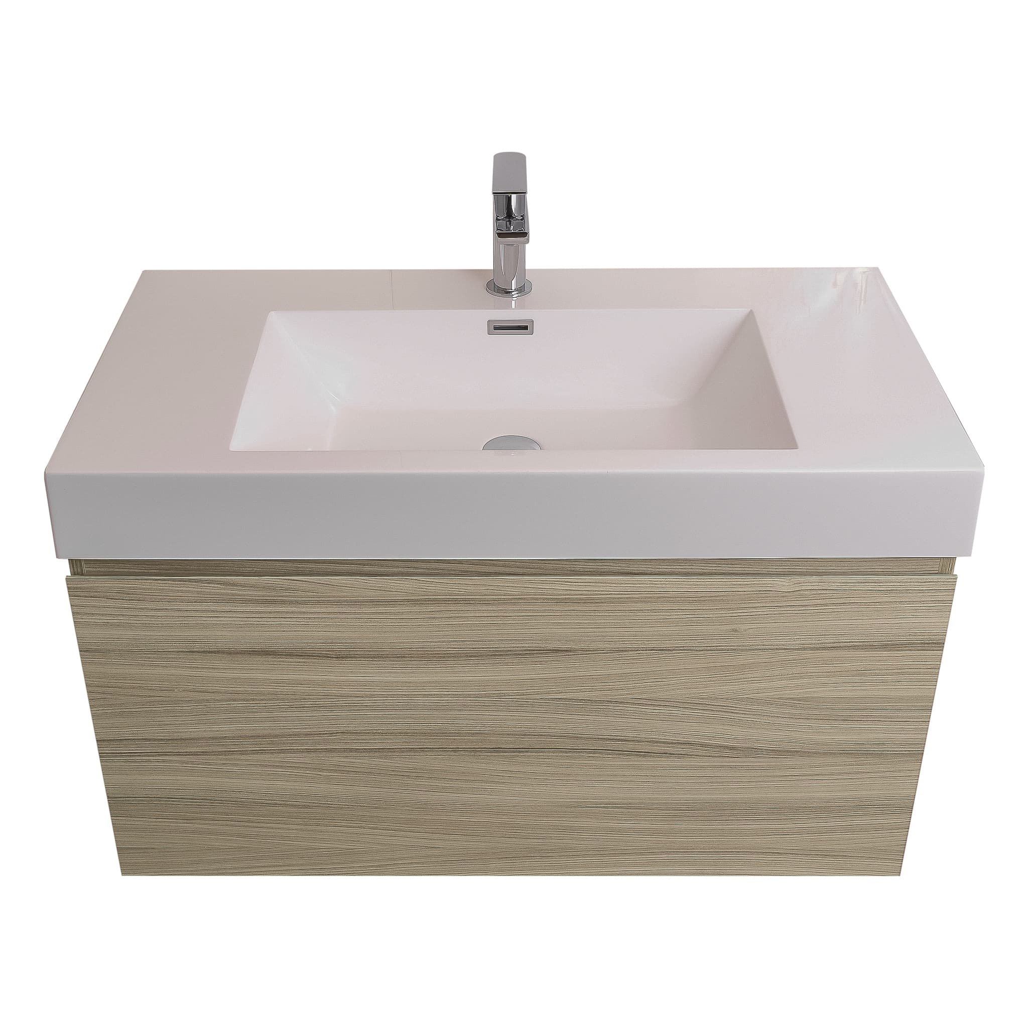 Venice 31.5 Nilo Grey Wood Texture Cabinet, Square Cultured Marble Sink, Wall Mounted Modern Vanity Set