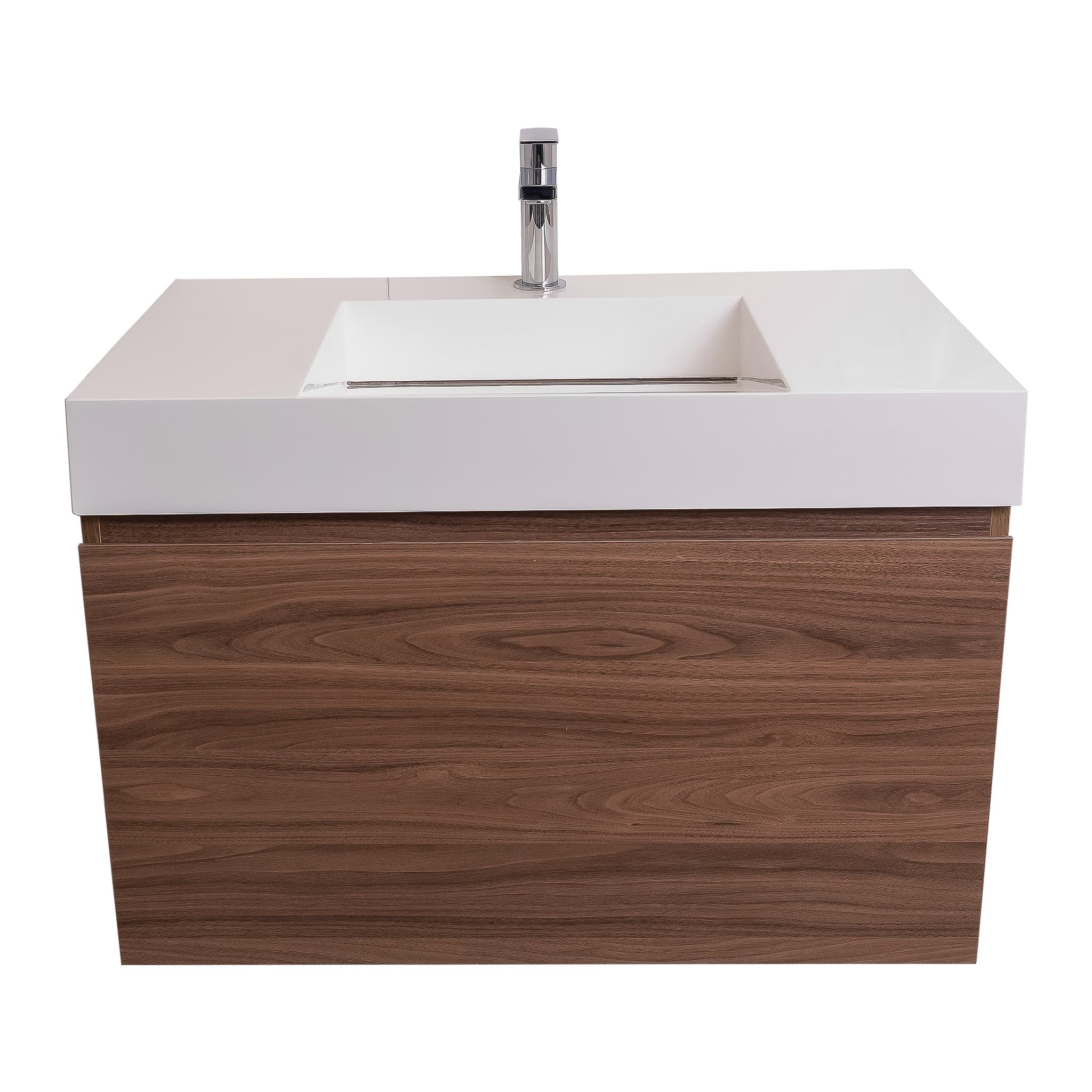 Venice 31.5 Walnut Wood Texture Cabinet, Infinity Cultured Marble Sink, Wall Mounted Modern Vanity Set