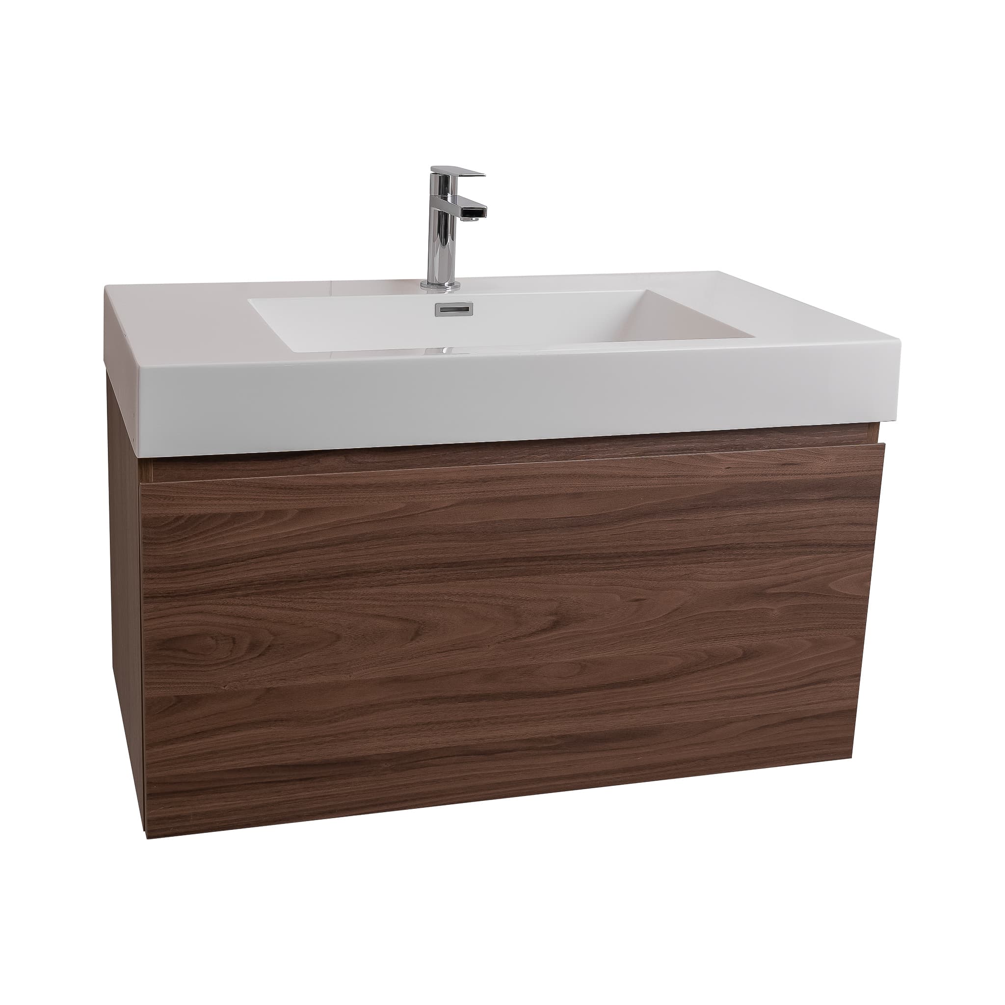 Venice 31.5 Walnut Wood Texture Cabinet, Square Cultured Marble Sink, Wall Mounted Modern Vanity Set