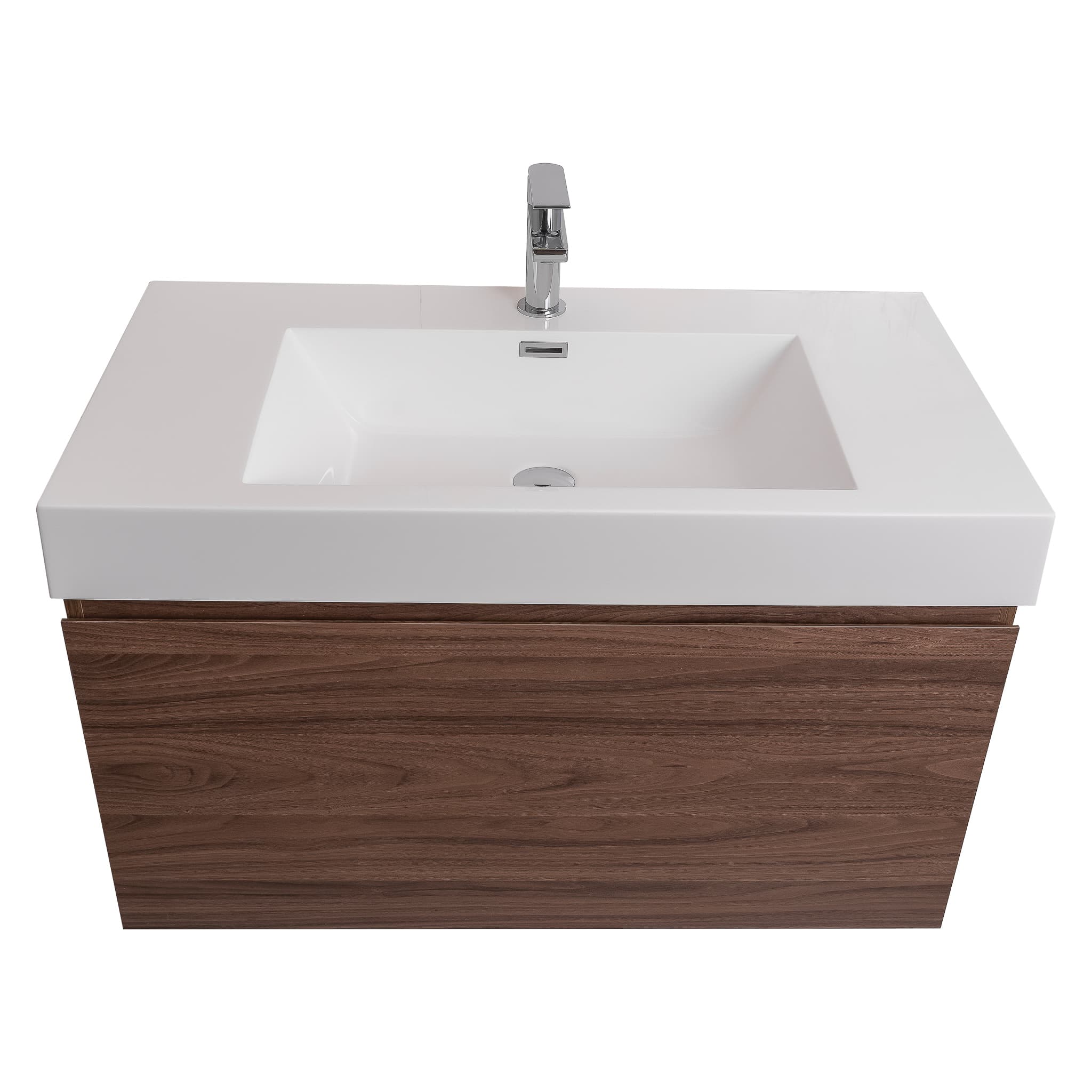 Venice 31.5 Walnut Wood Texture Cabinet, Square Cultured Marble Sink, Wall Mounted Modern Vanity Set