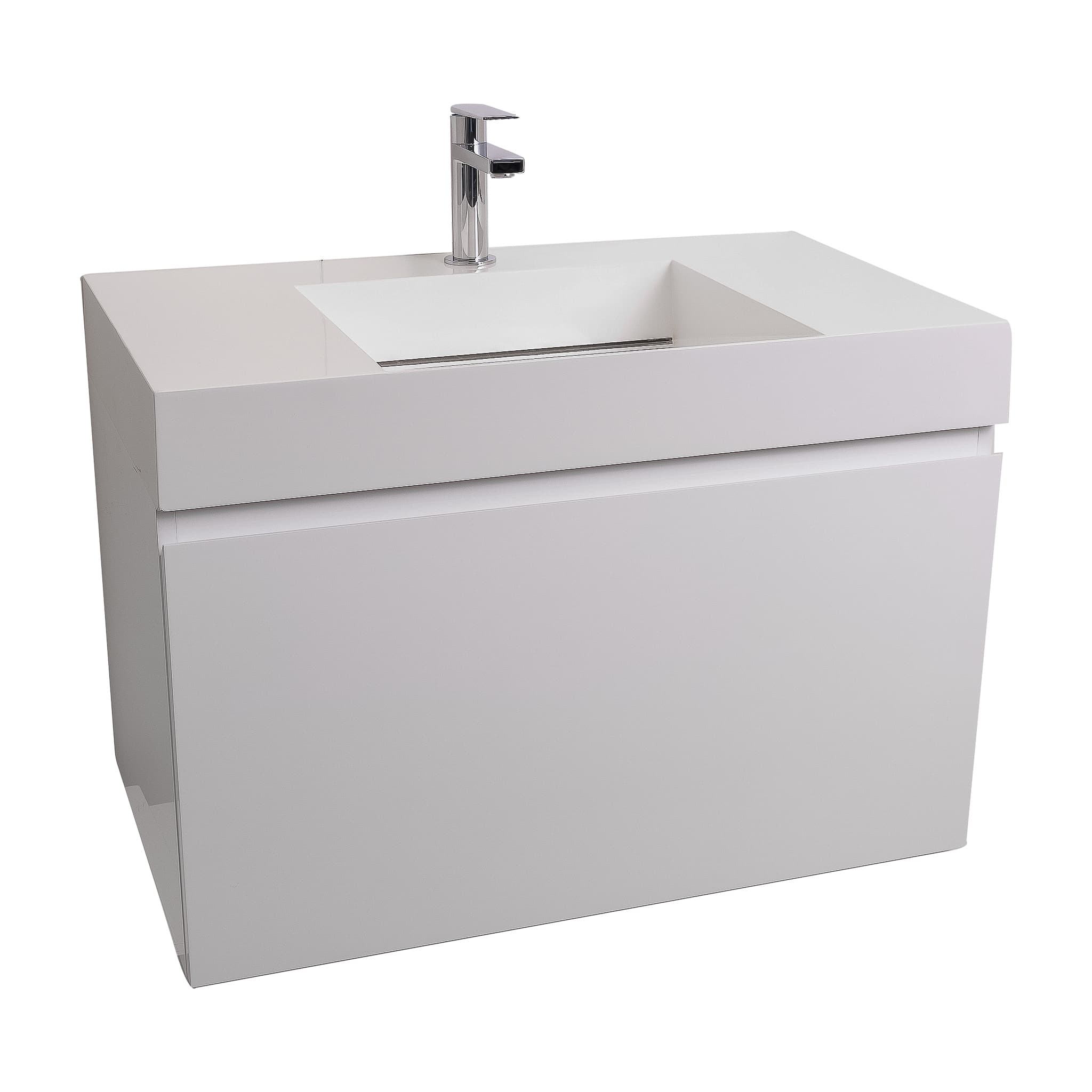 Venice 31.5 White High Gloss Cabinet, Infinity Cultured Marble Sink, Wall Mounted Modern Vanity Set