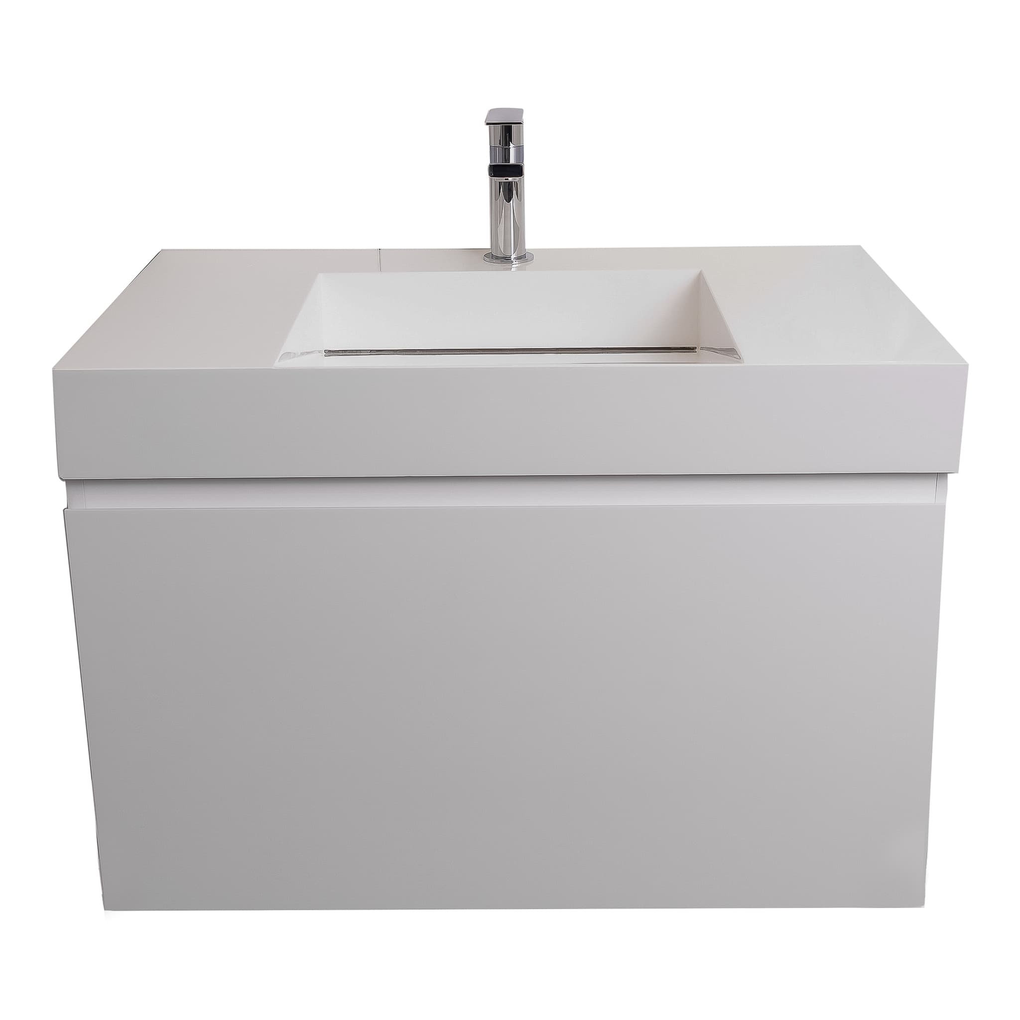 Venice 31.5 White High Gloss Cabinet, Infinity Cultured Marble Sink, Wall Mounted Modern Vanity Set