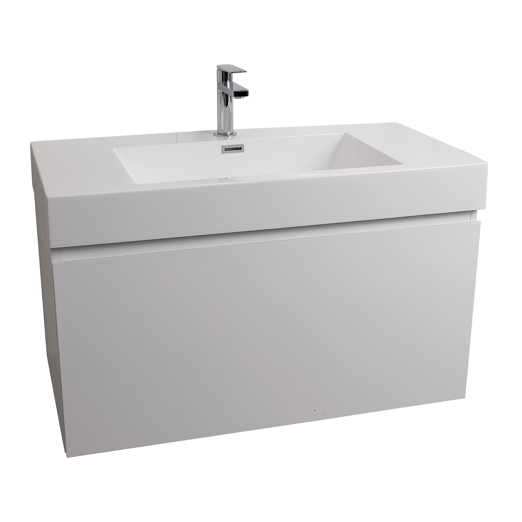 Venice 31.5 White High Gloss Cabinet, Square Cultured Marble Sink, Wall Mounted Modern Vanity Set