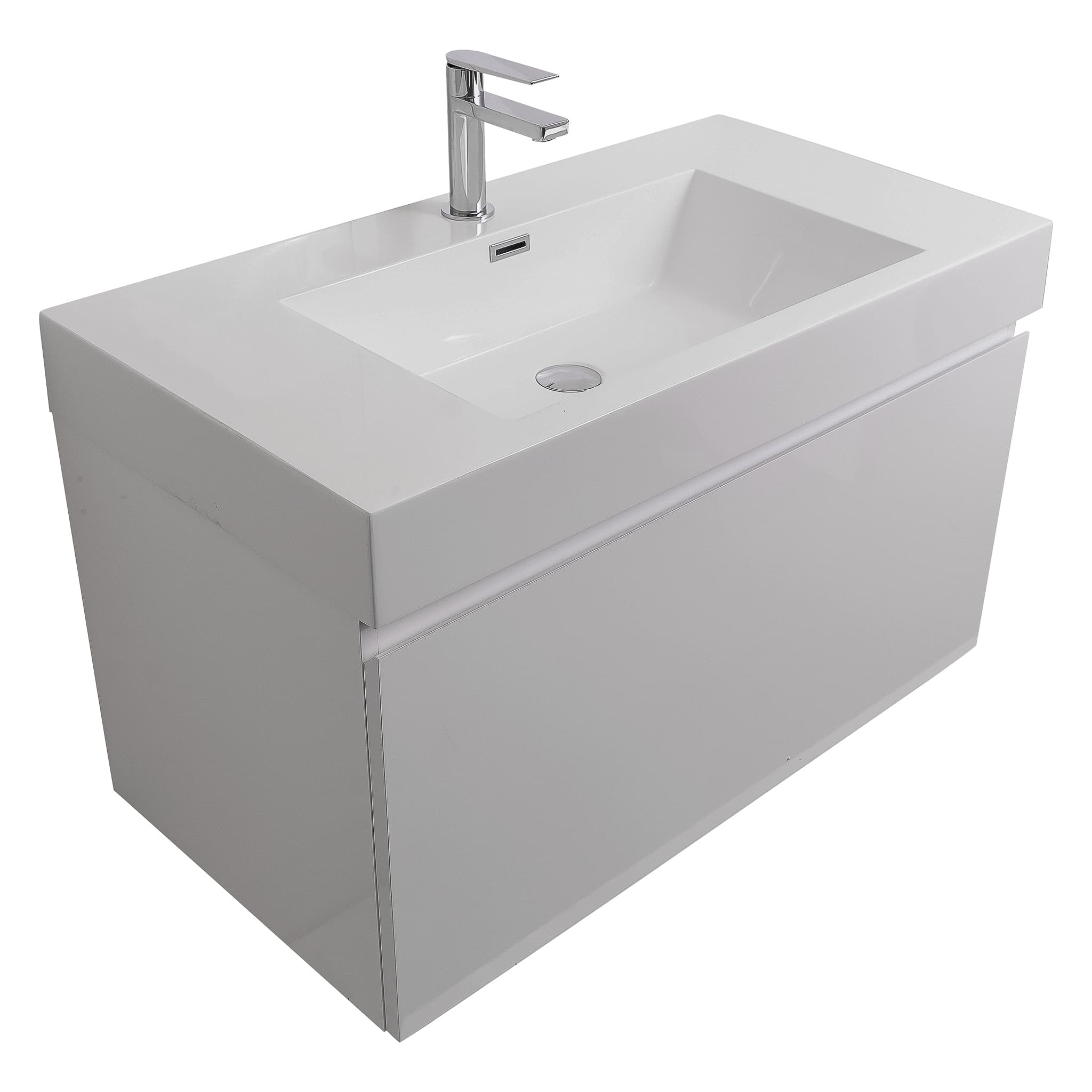 Venice 31.5 White High Gloss Cabinet, Square Cultured Marble Sink, Wall Mounted Modern Vanity Set