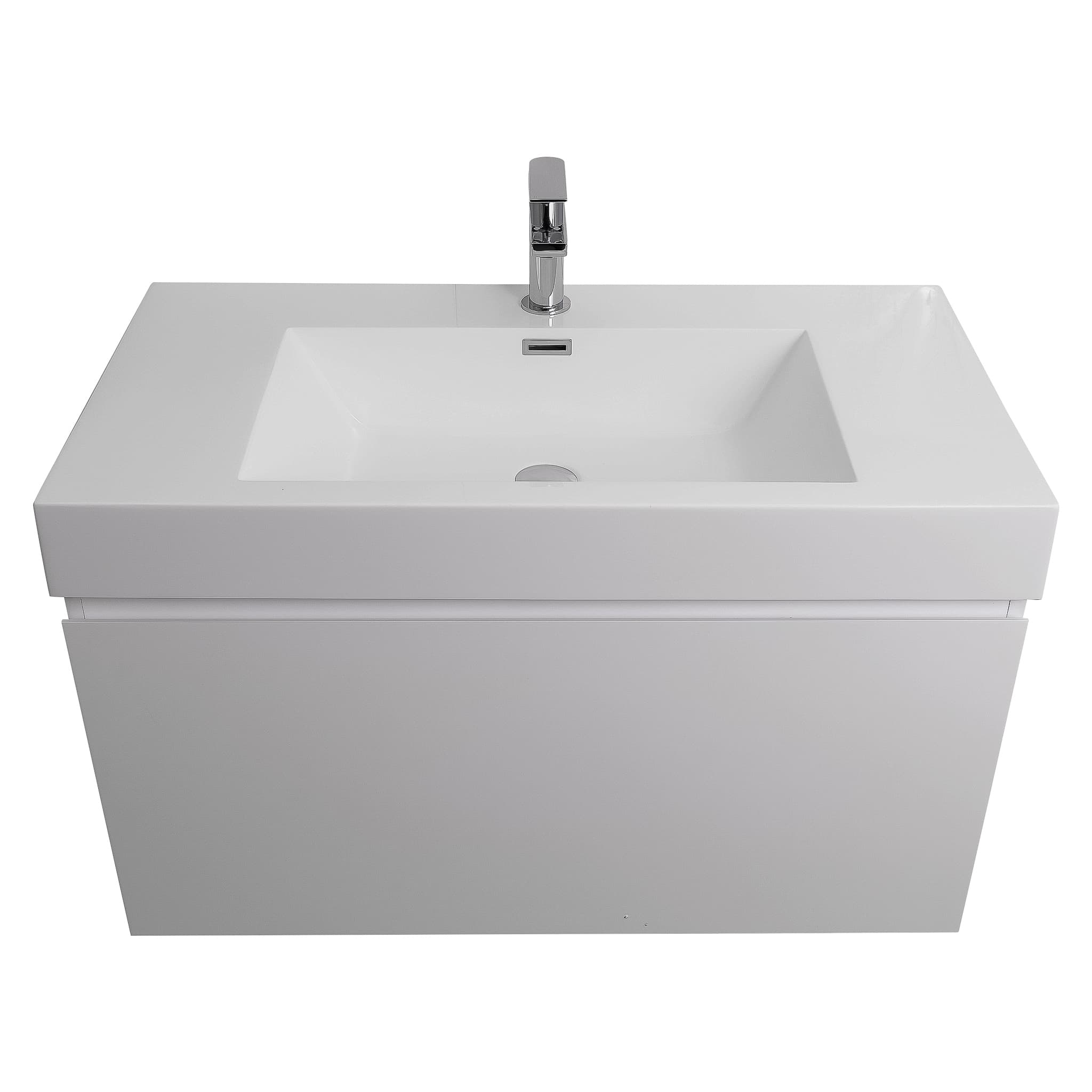 Venice 31.5 White High Gloss Cabinet, Square Cultured Marble Sink, Wall Mounted Modern Vanity Set