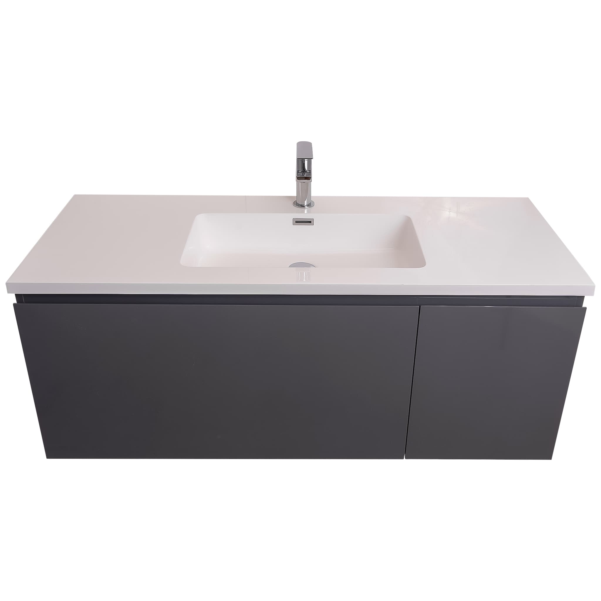 Venice 47.5 Anthracite High Gloss Cabinet, Square Cultured Marble Sink, Wall Mounted Modern Vanity Set