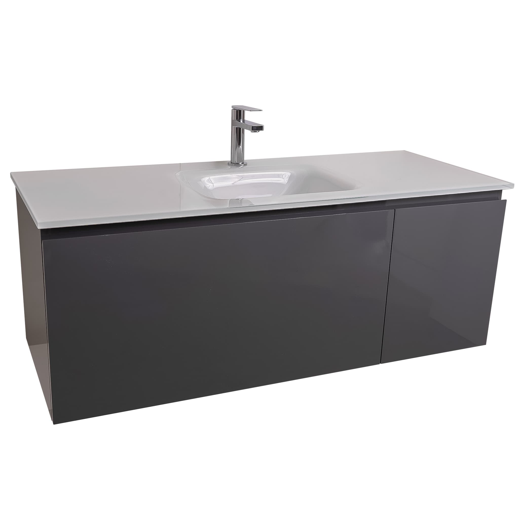 Venice 47.5 Anthracite High Gloss Cabinet, White Tempered Glass Sink, Wall Mounted Modern Vanity Set