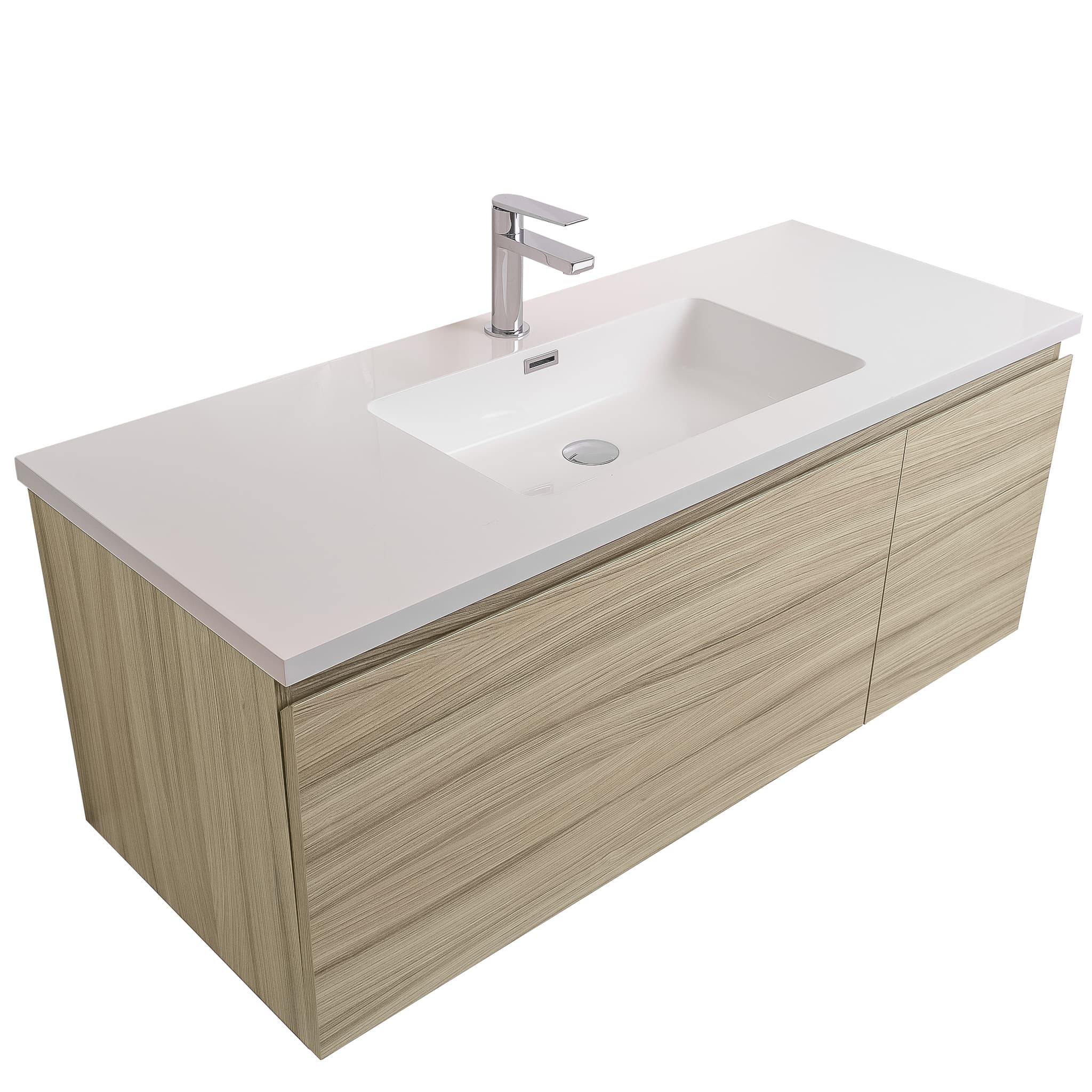 Venice 47.5 Nilo Grey Wood Texture Cabinet, Square Cultured Marble Sink, Wall Mounted Modern Vanity Set Bath Trends USA